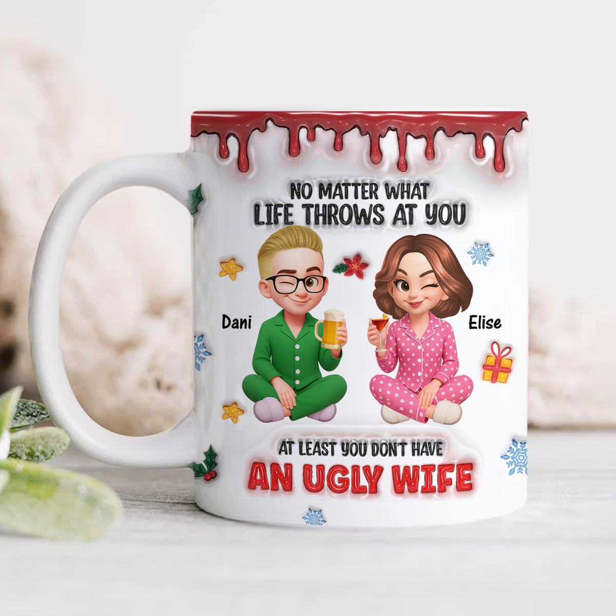 Gifts For Husband And Wife, Him And Her - Zero Ugly Wife Detected - Personalized Custom Coffee Mug