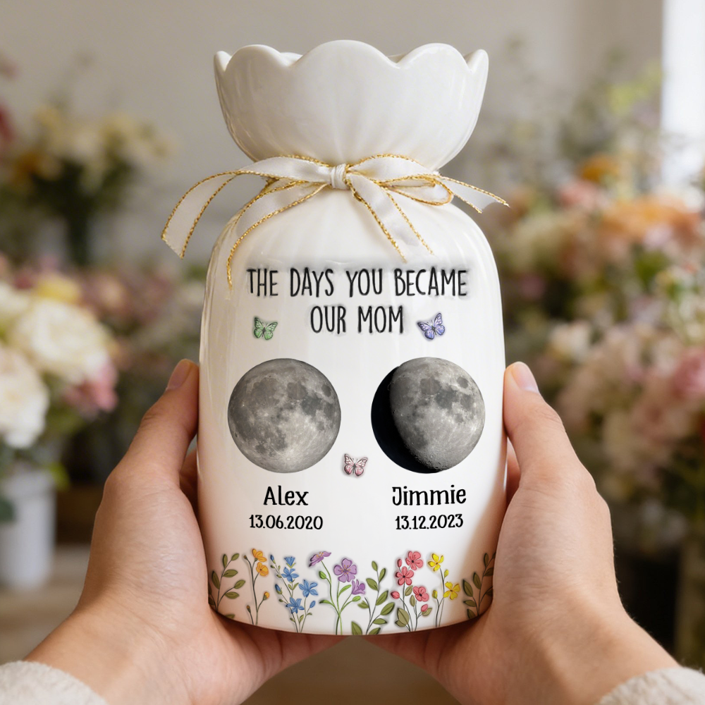 The Days You Became Mom - Personalized Custom Ribbon Tie Flower Vase