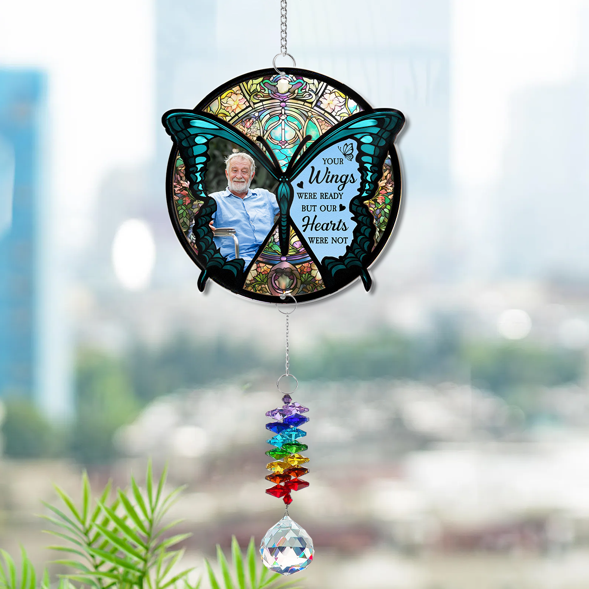 Butterfly I'm Always With You  - Ornament Hanging Piece With Crystal Charm - 2 Layered