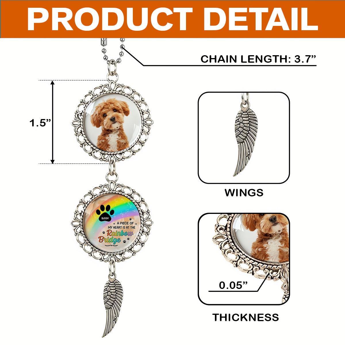 My Favorite Hello Rainbow - Personalized Photo Car Ornament With Charm