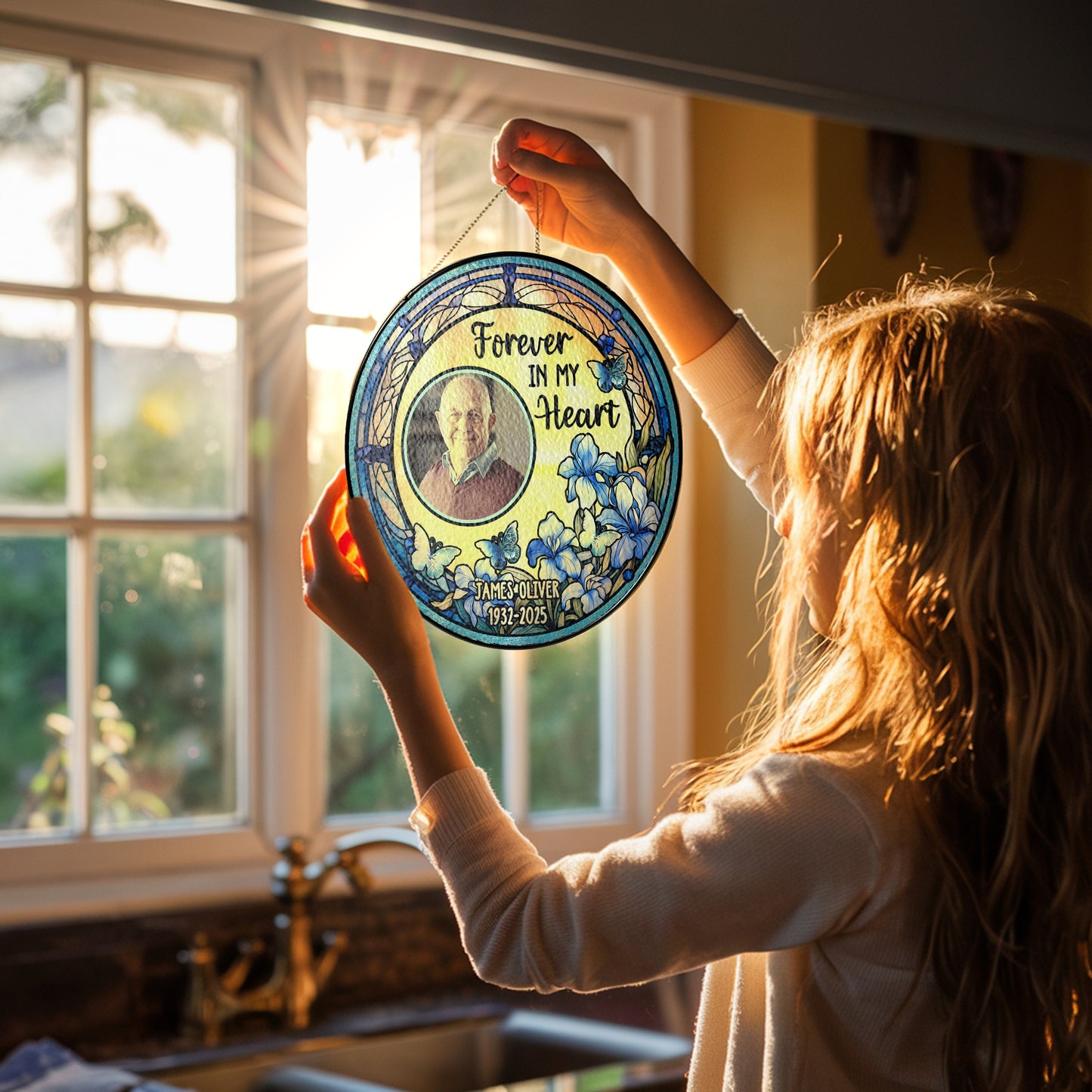 I'm Always With You - Personalized Photo Stained Glass Window Hanging Suncatcher