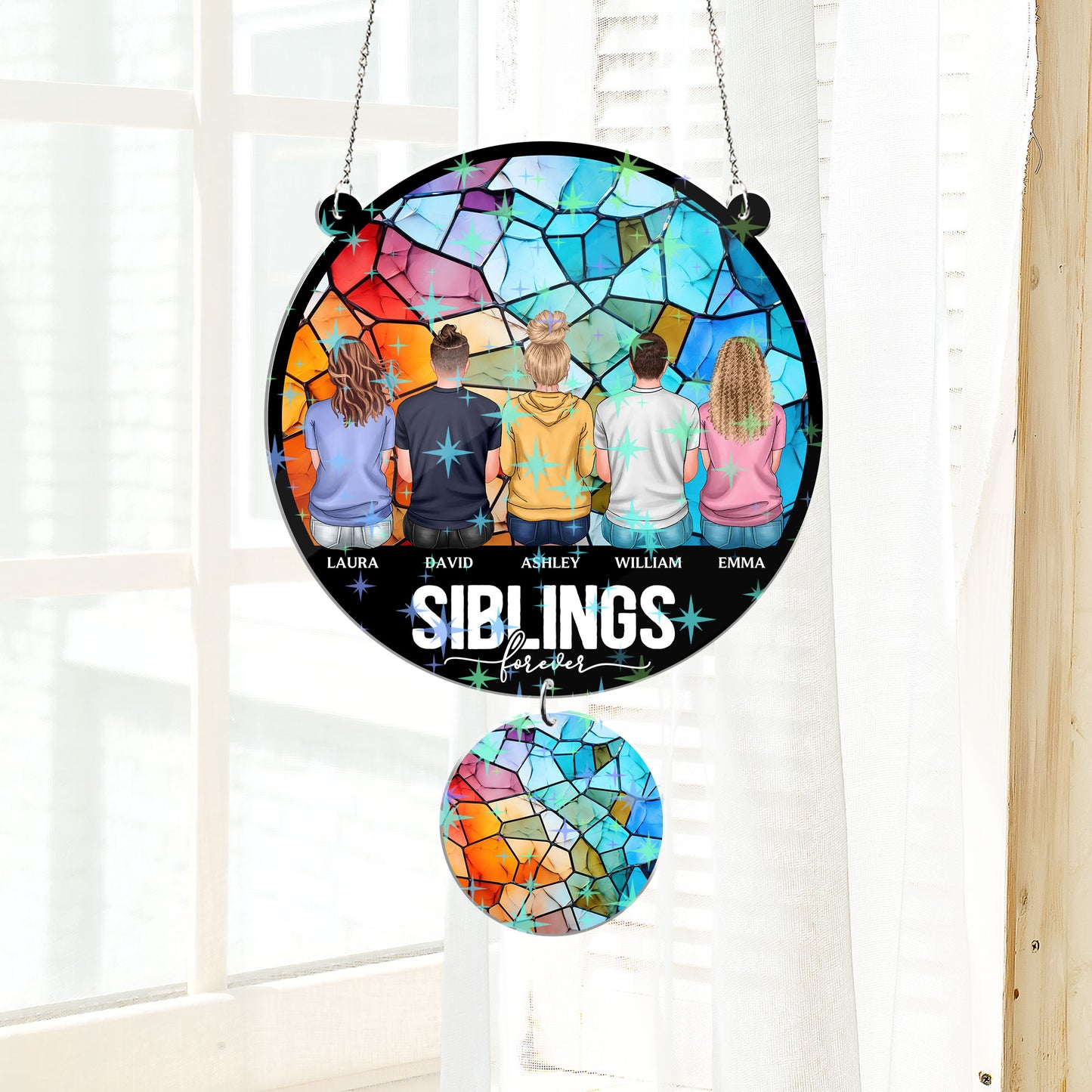 Our Family - Personalized Custom Shape Hologram Window Decor With Hanging Piece