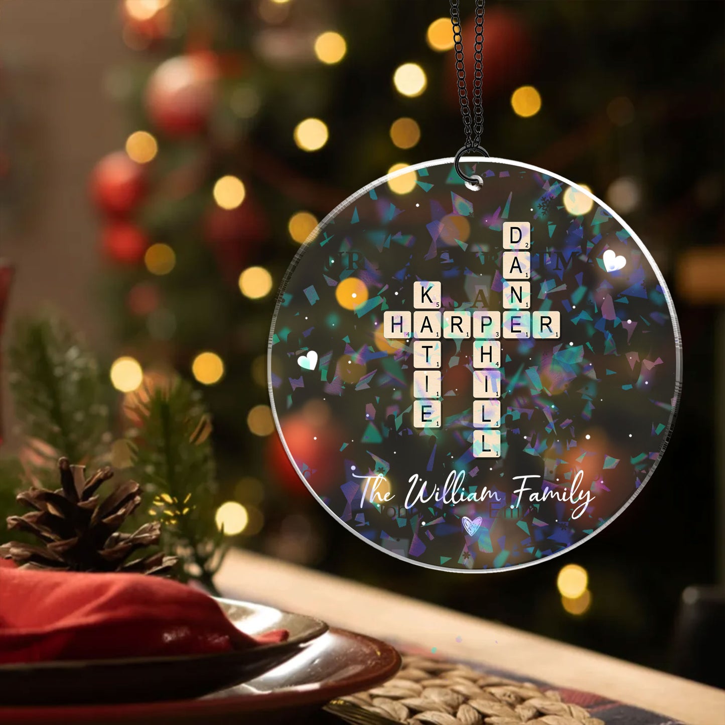 Family Decor Crossword Puzzle - Custom Shape Hologram Ornament