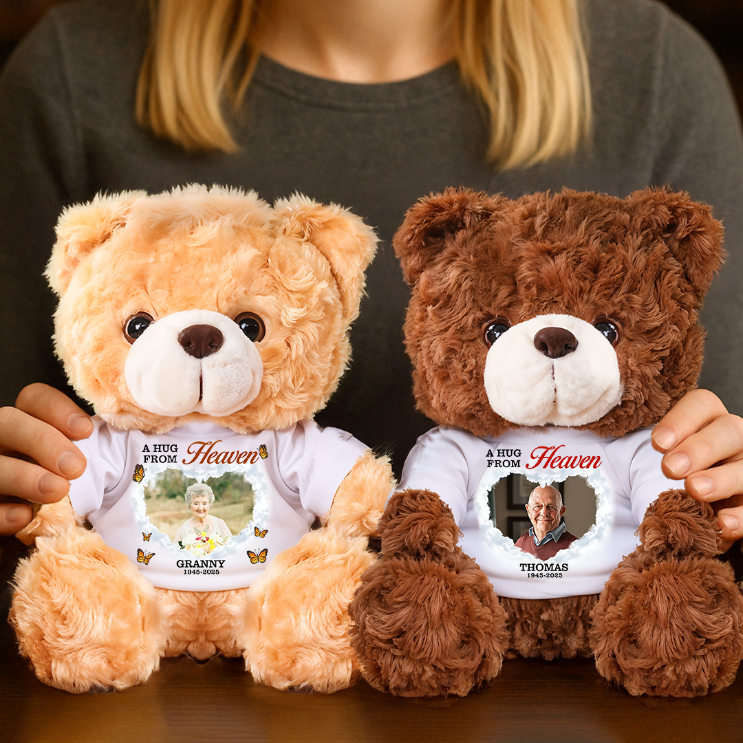 A Piece Of My Heart Is In Heaven - Memorial Personalized Custom Teddy Bear Plush