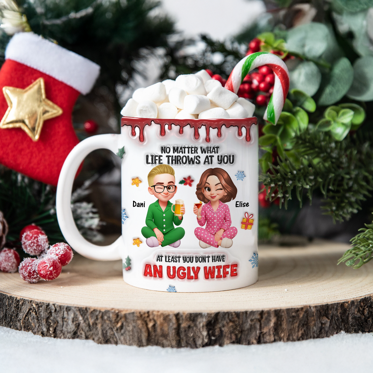 Gifts For Husband And Wife, Him And Her - Zero Ugly Wife Detected - Personalized Custom Coffee Mug