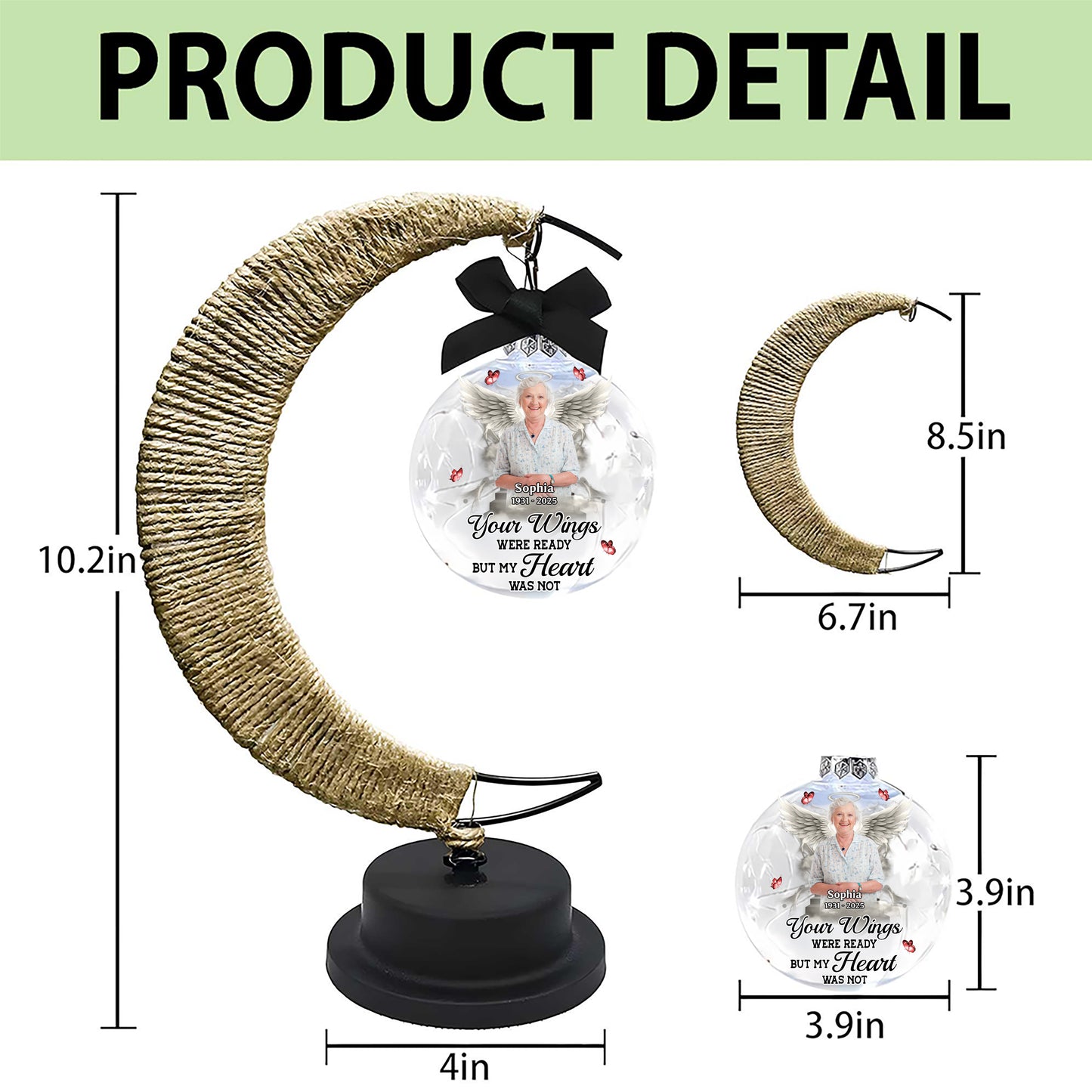 Your Wings Were Ready - Personalized Memorial Moon Led Lamp - Remembrance Gift, Sympathy Gift