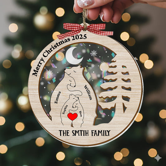 Bear Family This Christmas - Custom Shape Hologram Ornament 2 Layered