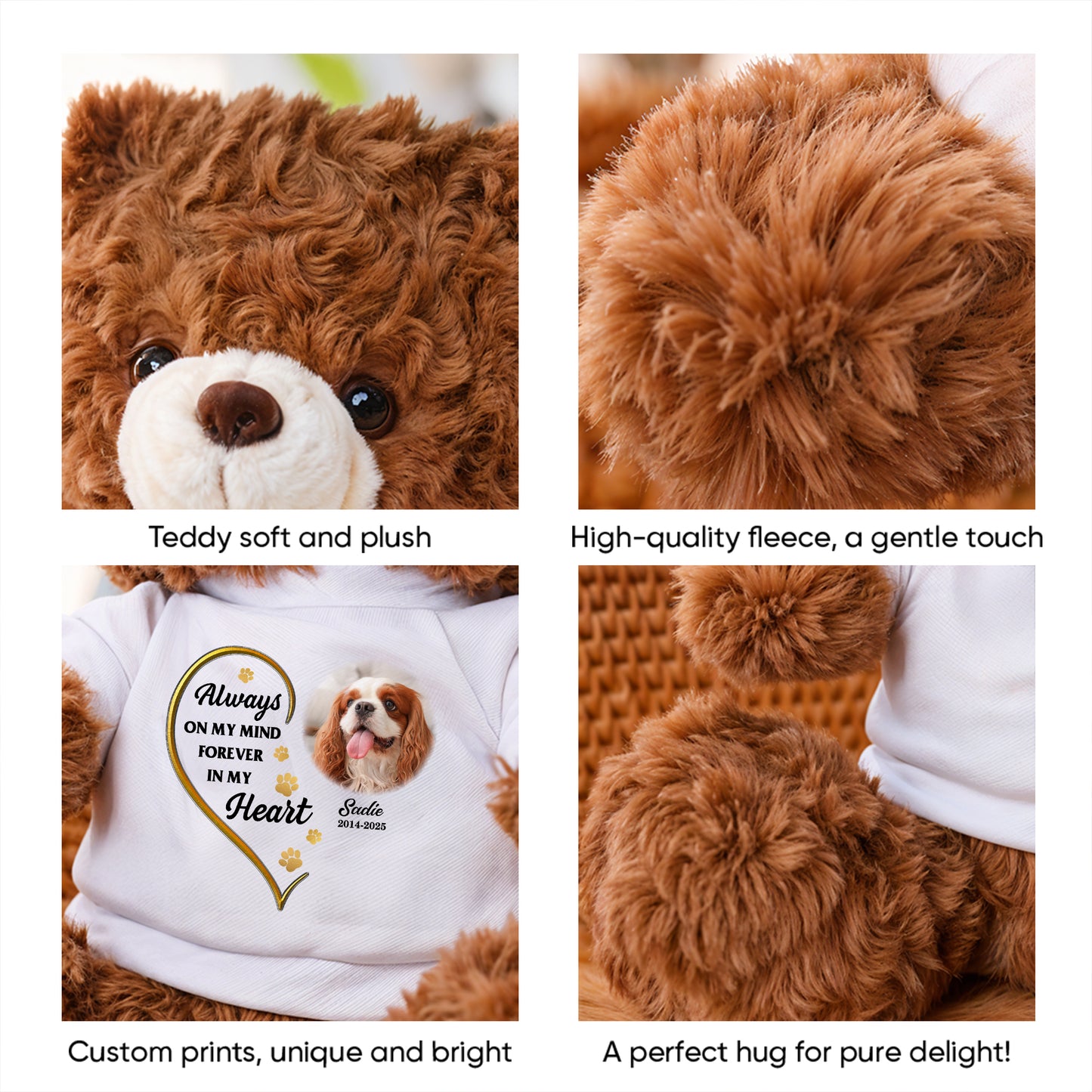 Paw And Angel Wings  - Memorial Personalized Custom Teddy Bear Plush