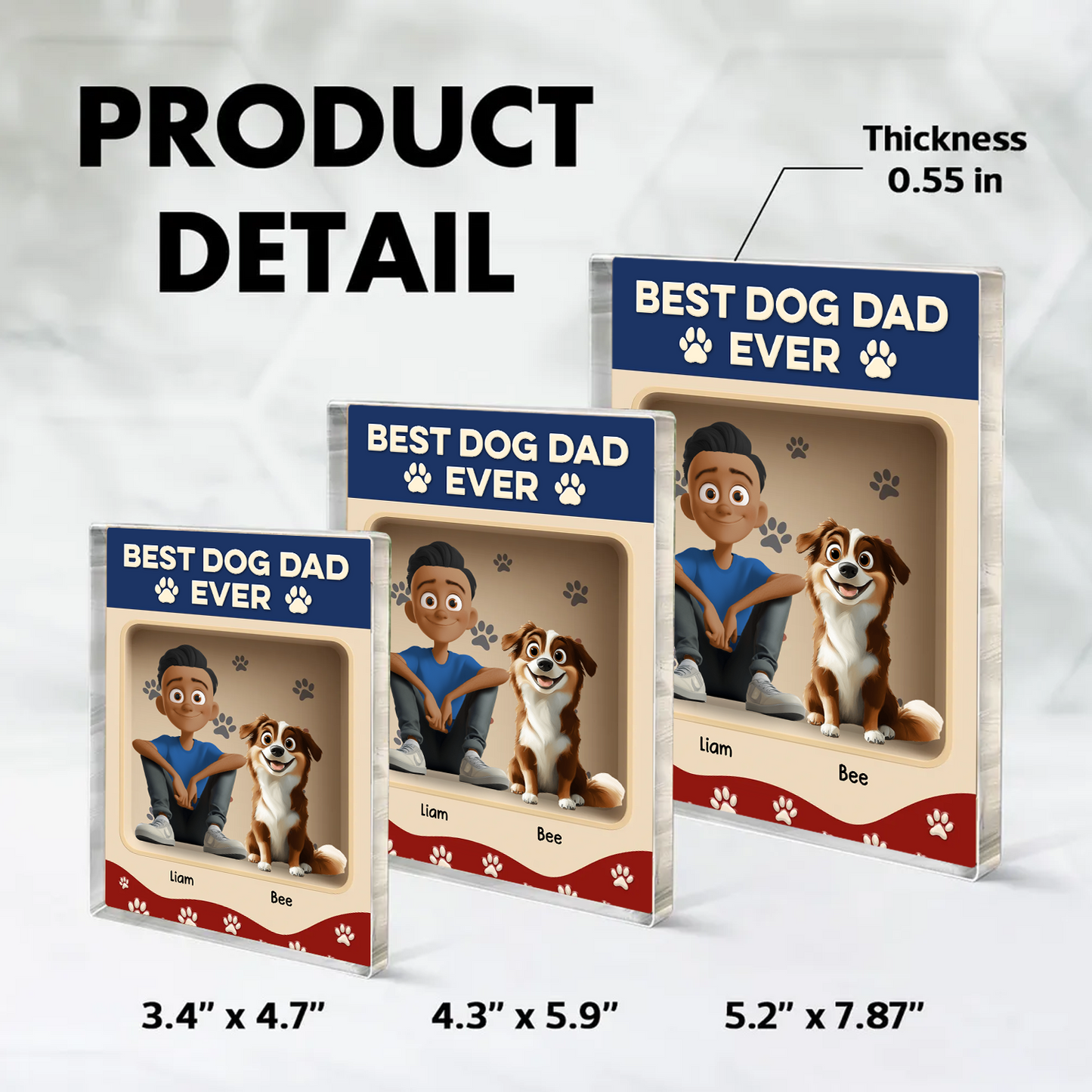 Best Dog Dad Ever - Custom Figure Personalized Acrylic Block Plaque