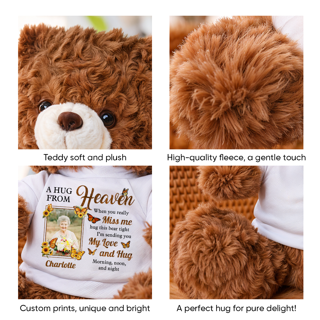 A Hug From Heaven - Memorial Personalized Custom Teddy Bear Plush - Sympathy Gift For Family Members