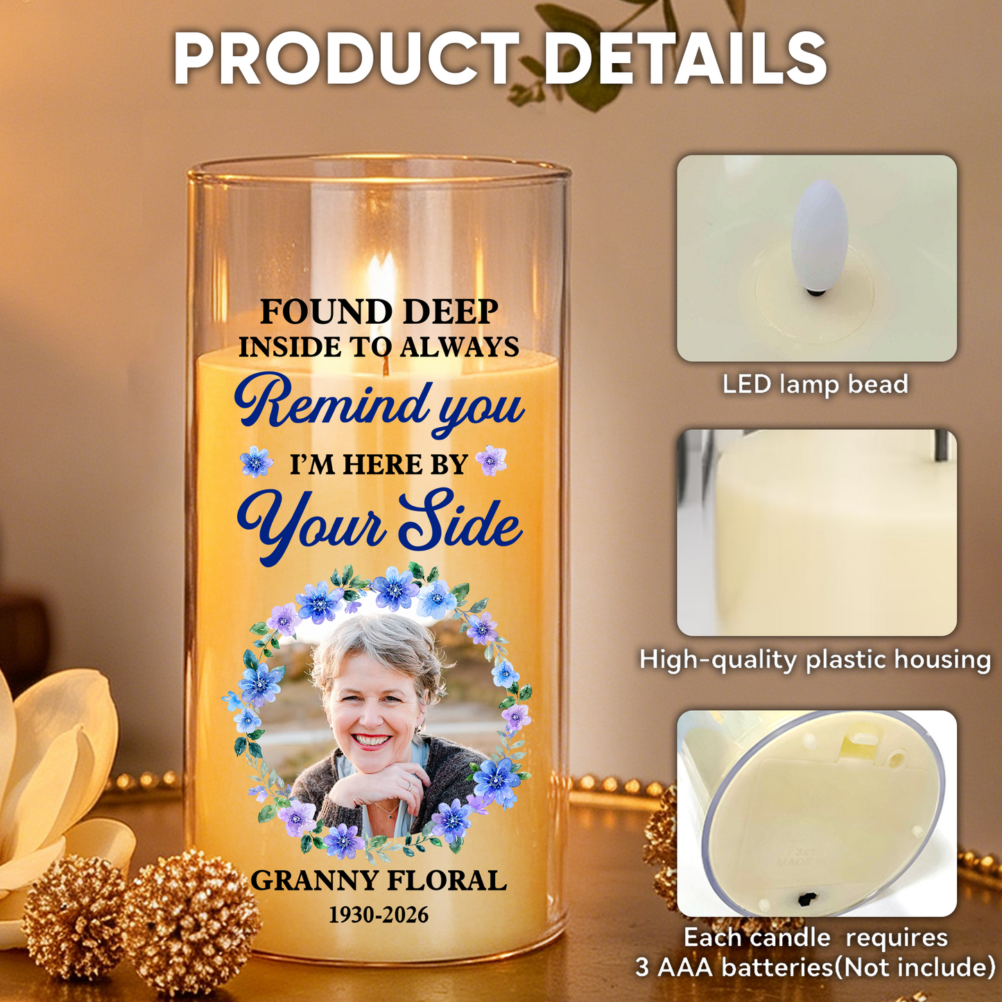Remind You I Am Here Memorial Photo - Personalized Flameless LED Candle