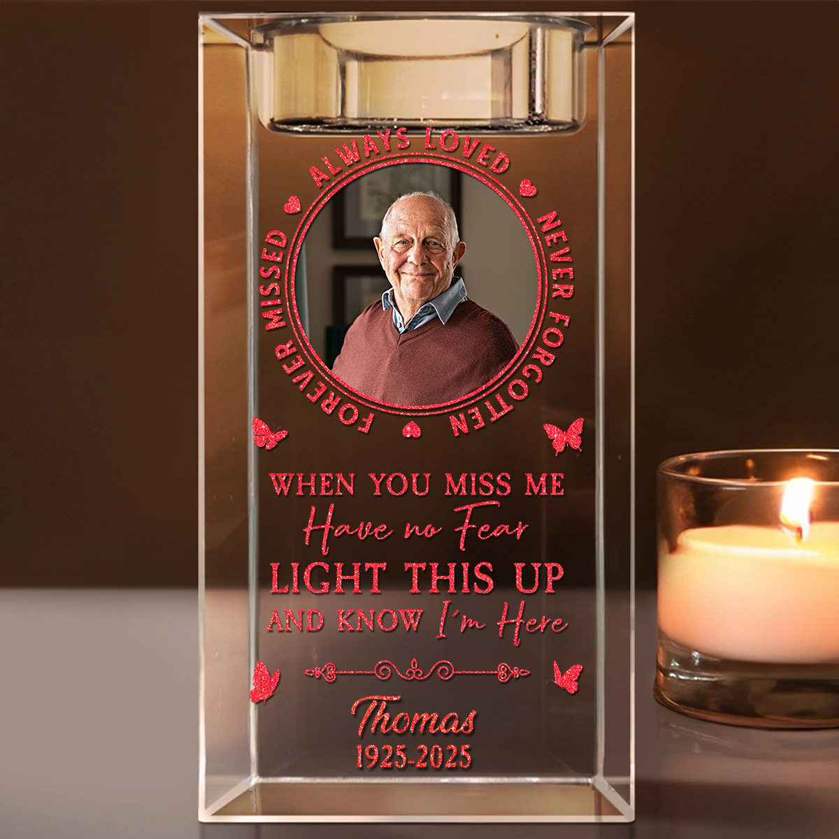Always Loved Never Forgotten - Personalized Crystal Candle Holder