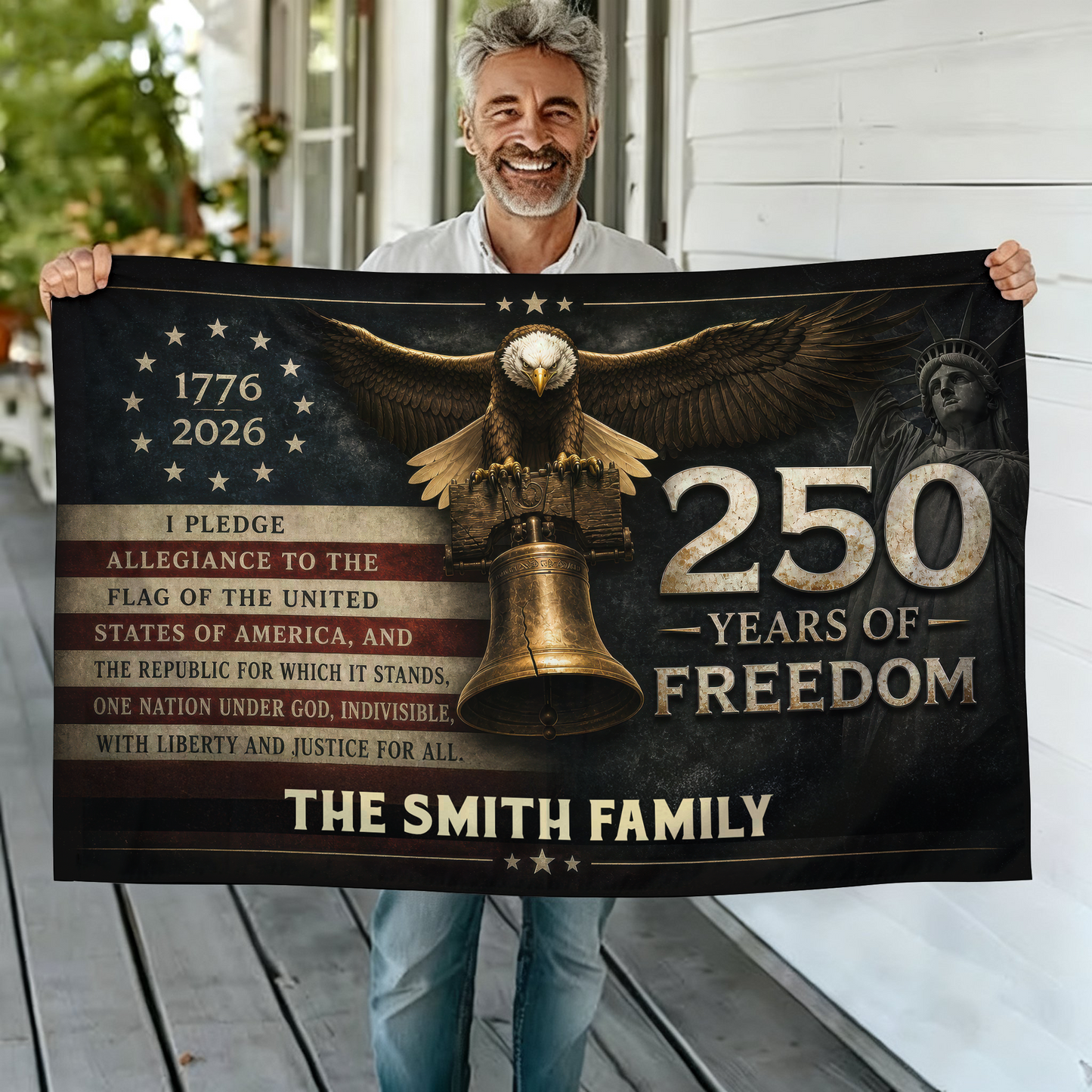 250 Years Of Freedom Birthday American Flag - Semiquincentennial Eagle Flag - Personalized House Flag