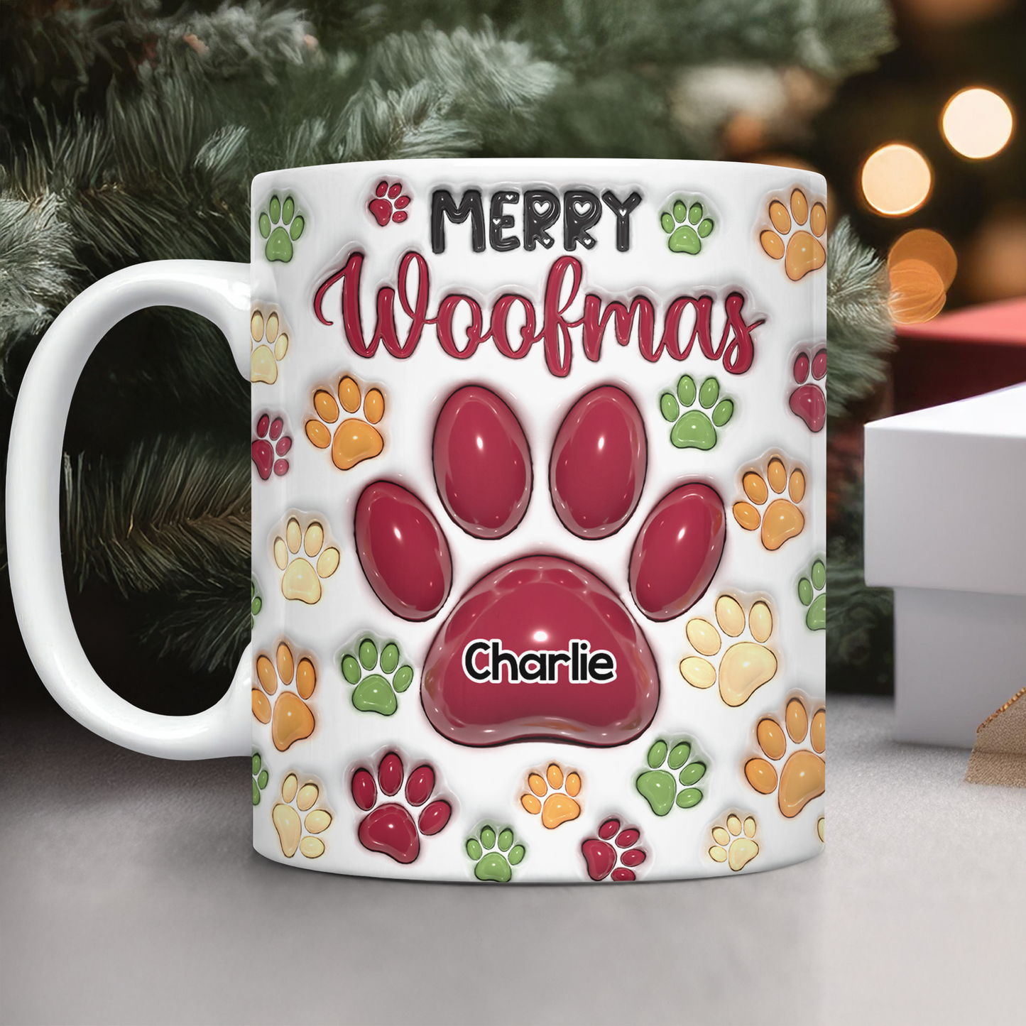 Christmas Paws Mug - Personalized Custom Coffee Mug - 3D Effect