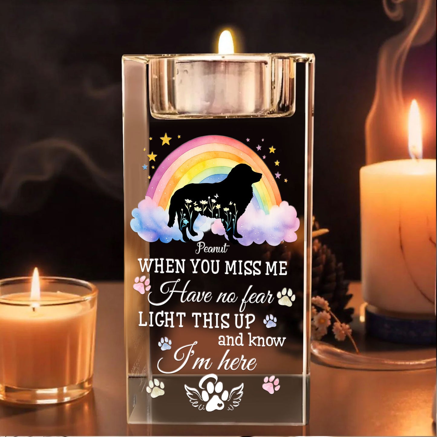 Dog Loss When You Miss Me - Personalized Crystal Candle Holder
