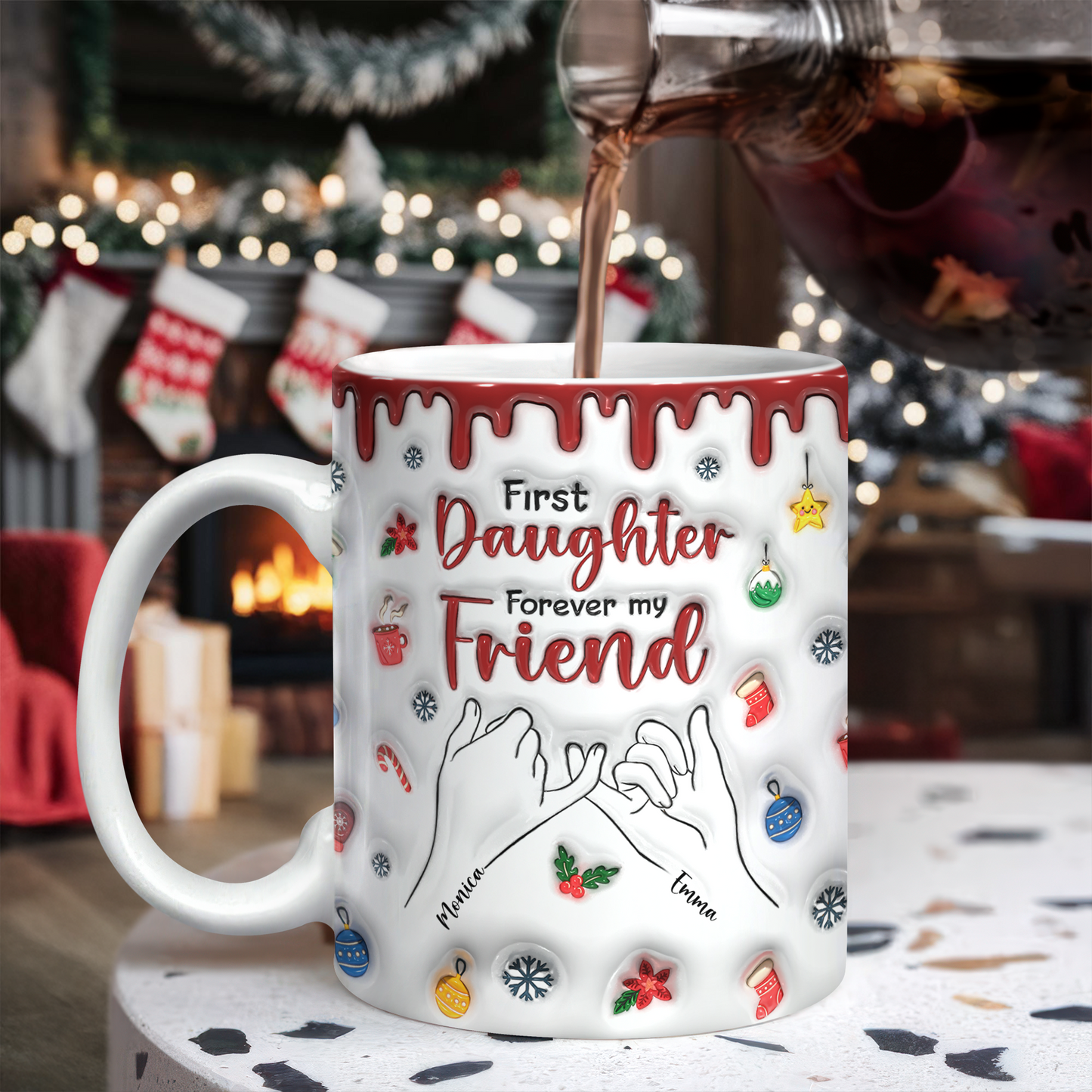 First My Daughter Forever My Friend - Personalized Custom Coffee Mug - 3D Effect