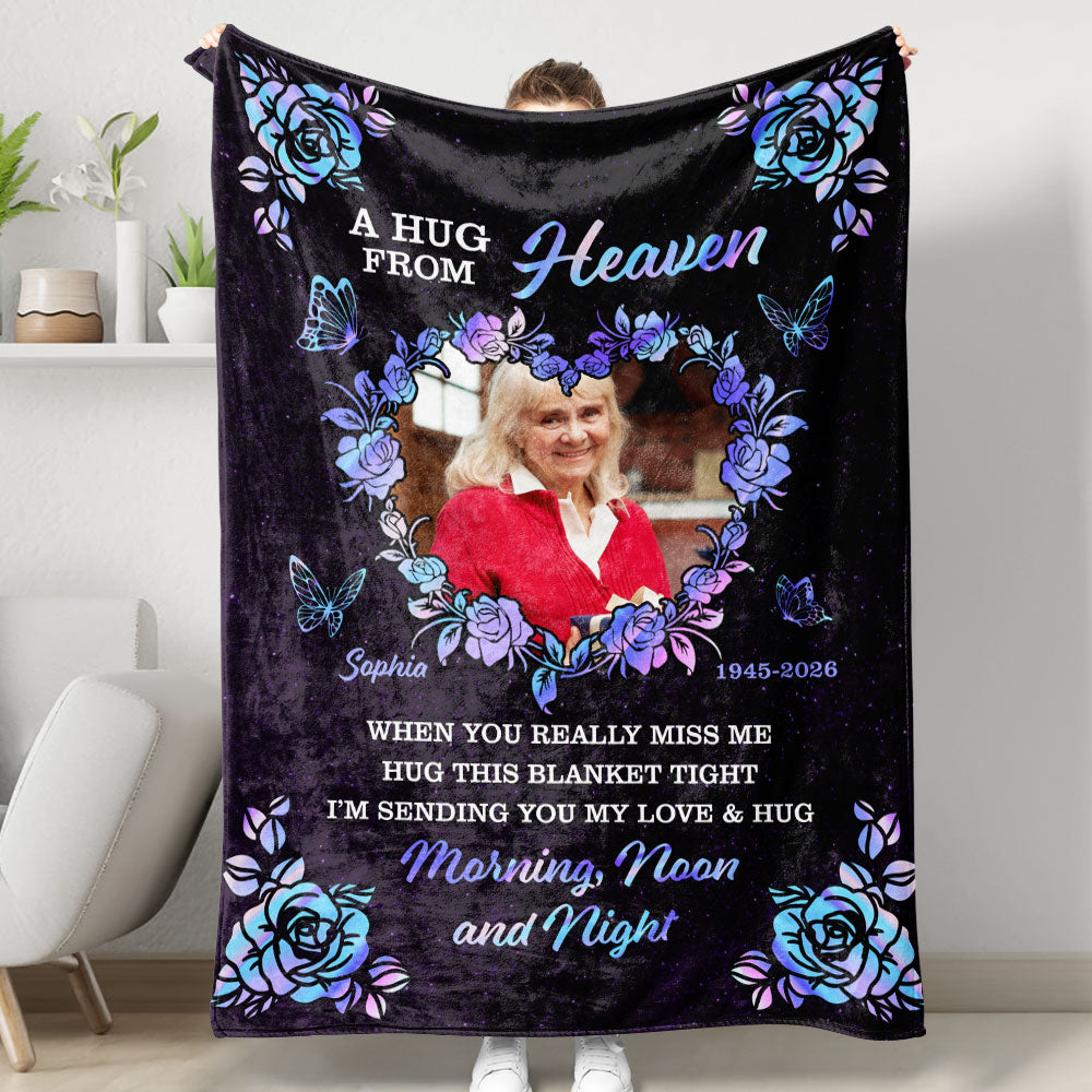 A Hug From Heaven Flower - Memorial Personalized Custom Blanket - Sympathy Gift