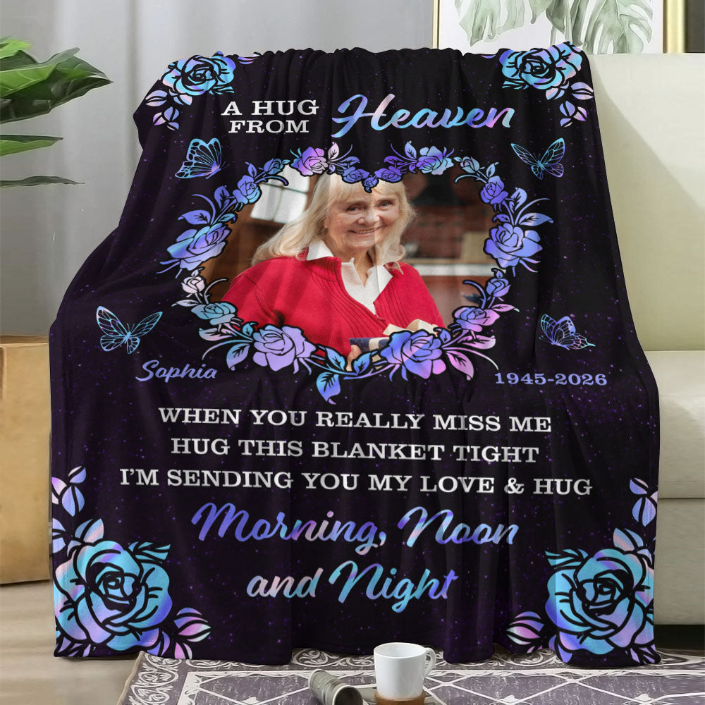 A Hug From Heaven Flower - Memorial Personalized Custom Blanket - Sympathy Gift