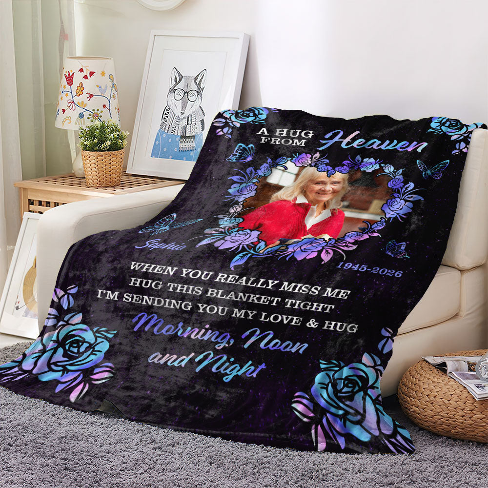 A Hug From Heaven Flower - Memorial Personalized Custom Blanket - Sympathy Gift