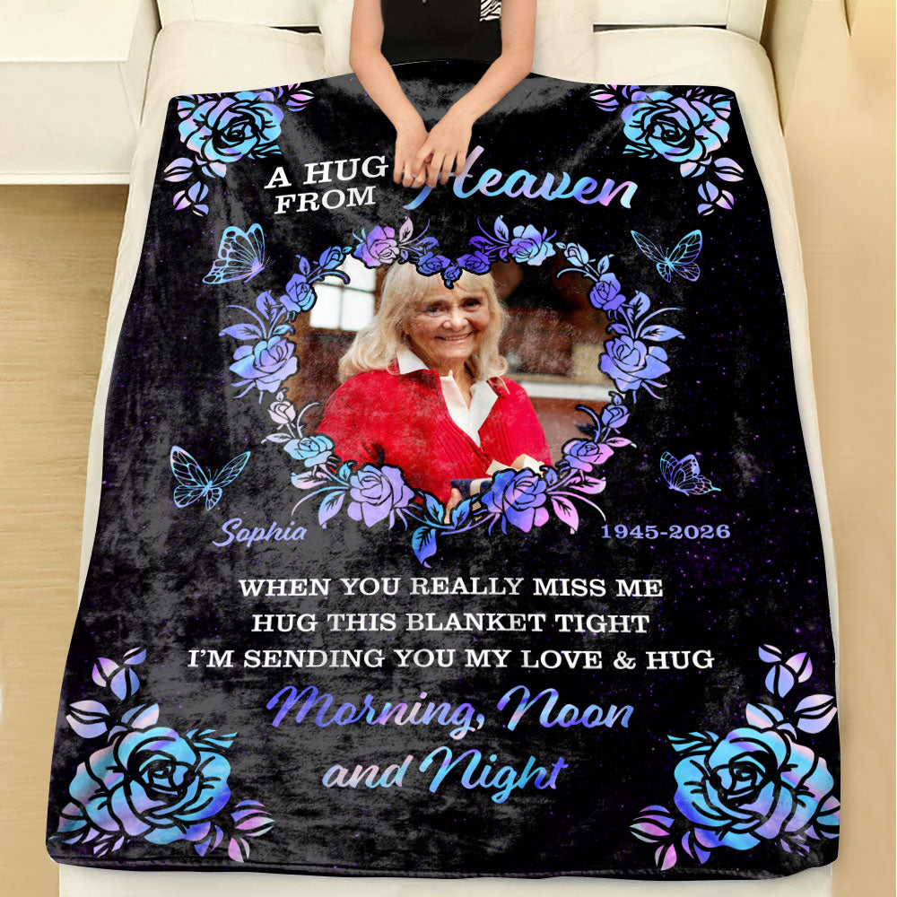 A Hug From Heaven Flower - Memorial Personalized Custom Blanket - Sympathy Gift