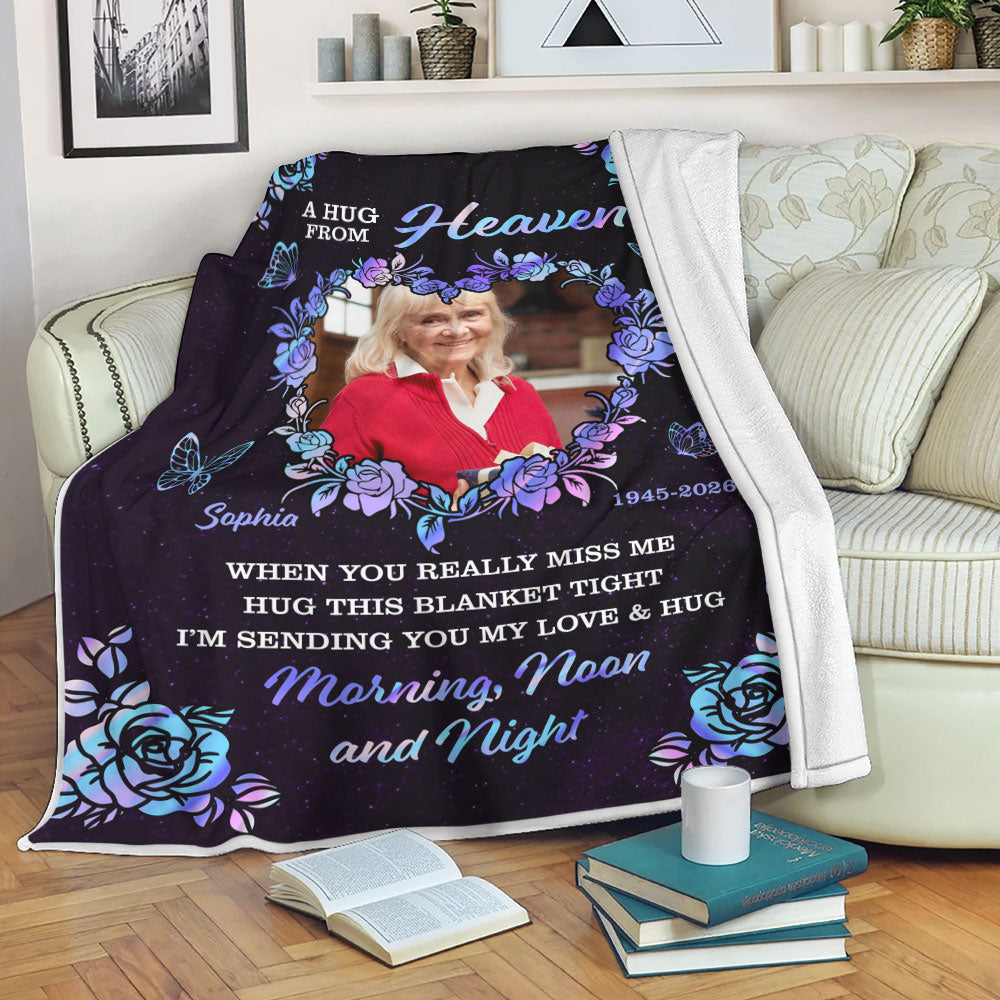A Hug From Heaven Flower - Memorial Personalized Custom Blanket - Sympathy Gift