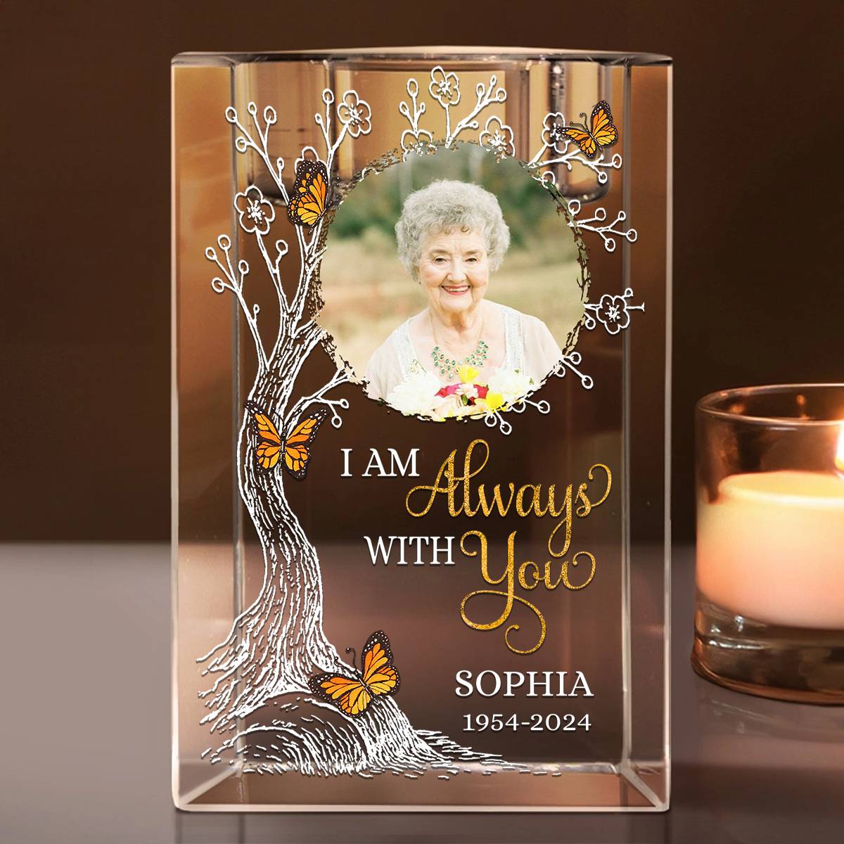 Custom Photo Your Life Was A Blessing Memorial - Personalized Crystal Candle Holder