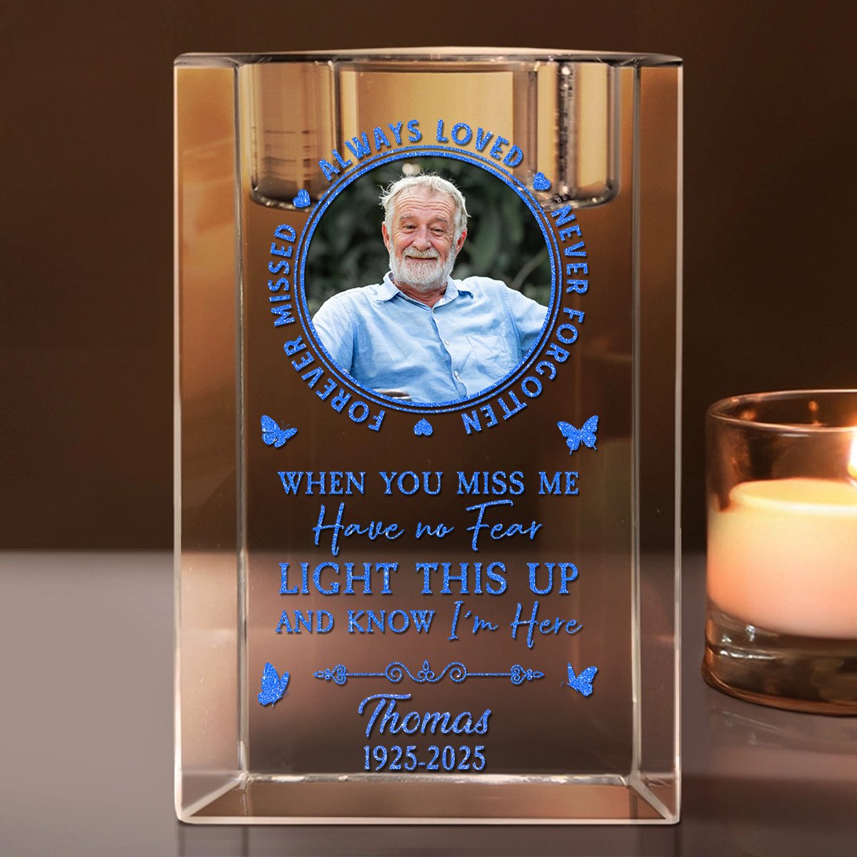 Always Loved Never Forgotten - Personalized Crystal Candle Holder
