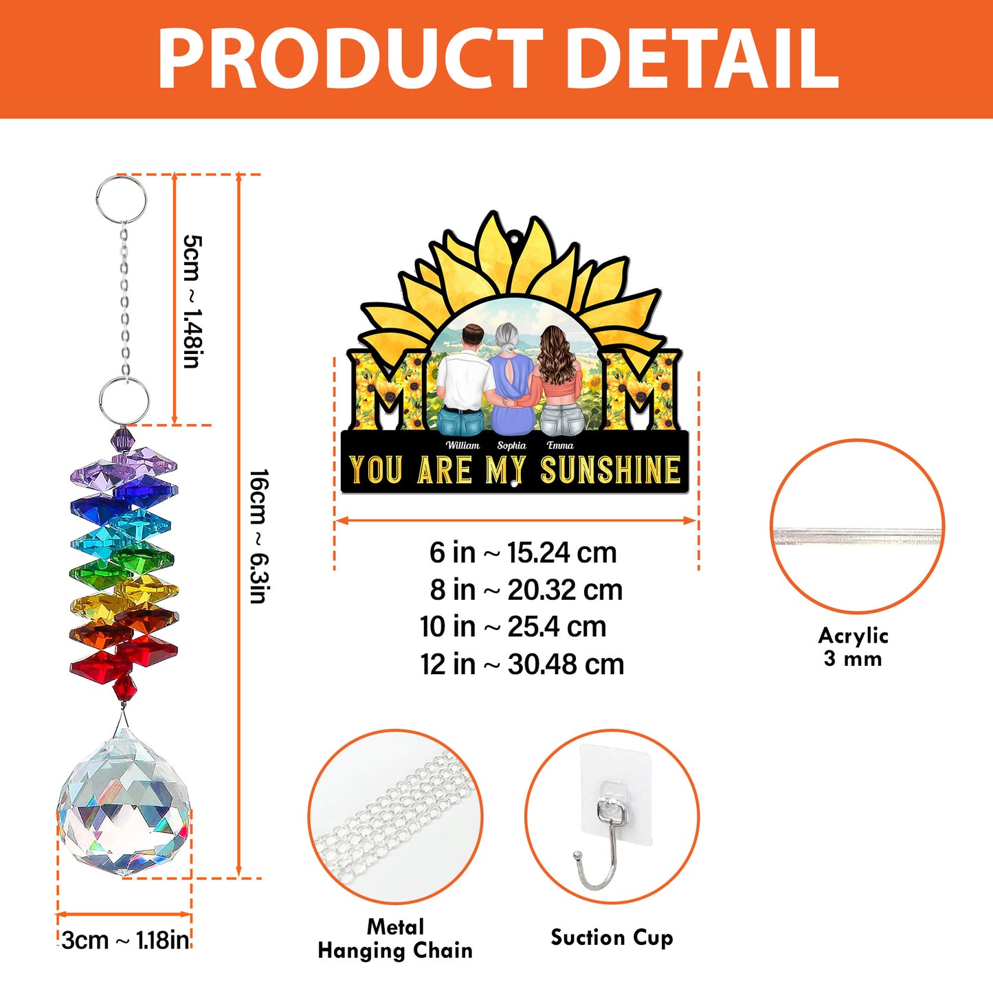 You Are My Sunshine - Ornament Hanging Piece With Crystal Charm