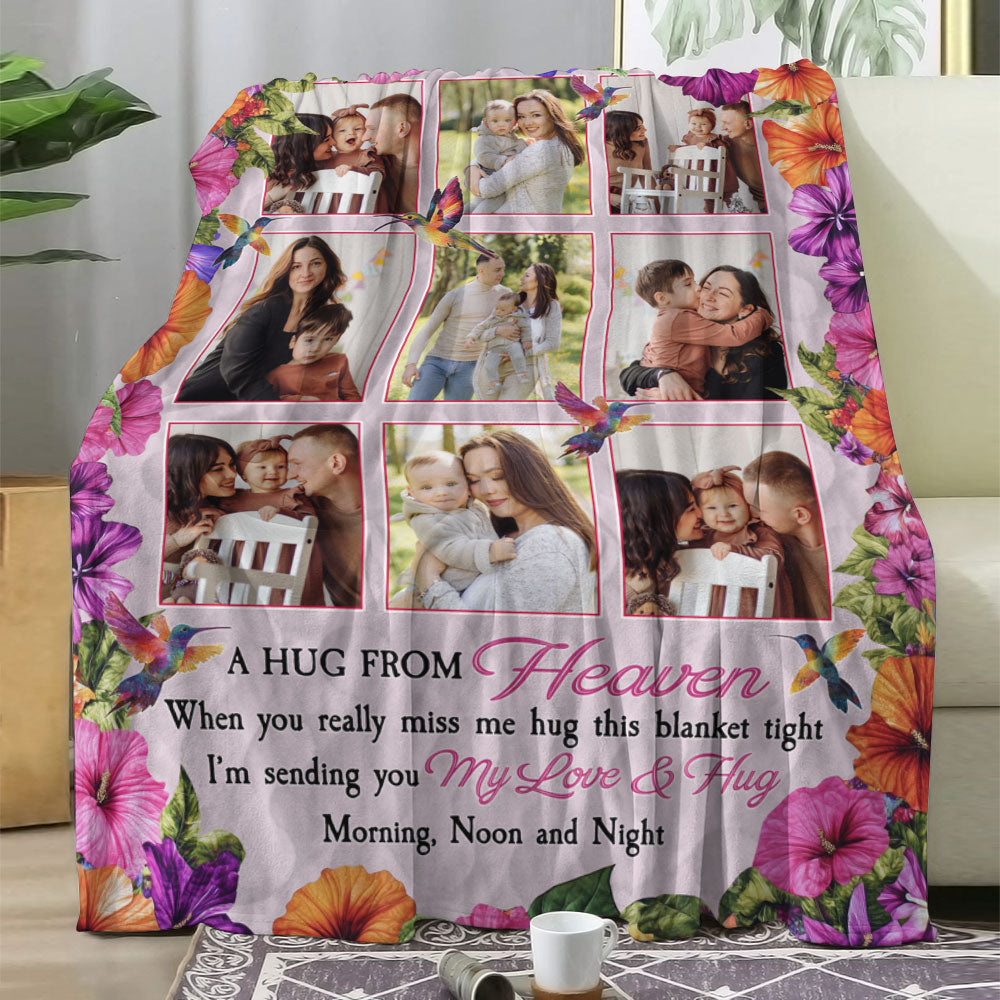 Flower Hug From Heaven Our Family - Memorial Personalized Custom Blanket - Sympathy Gift