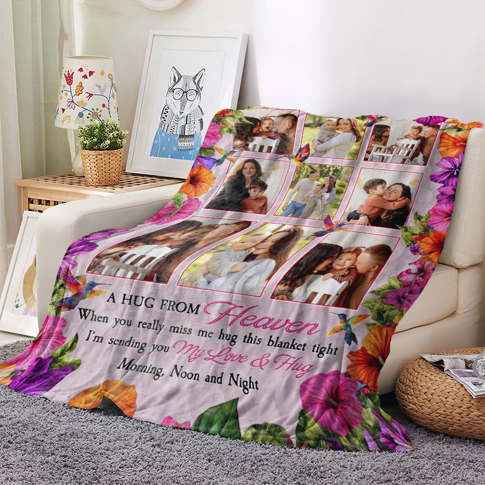Flower Hug From Heaven Our Family - Memorial Personalized Custom Blanket - Sympathy Gift