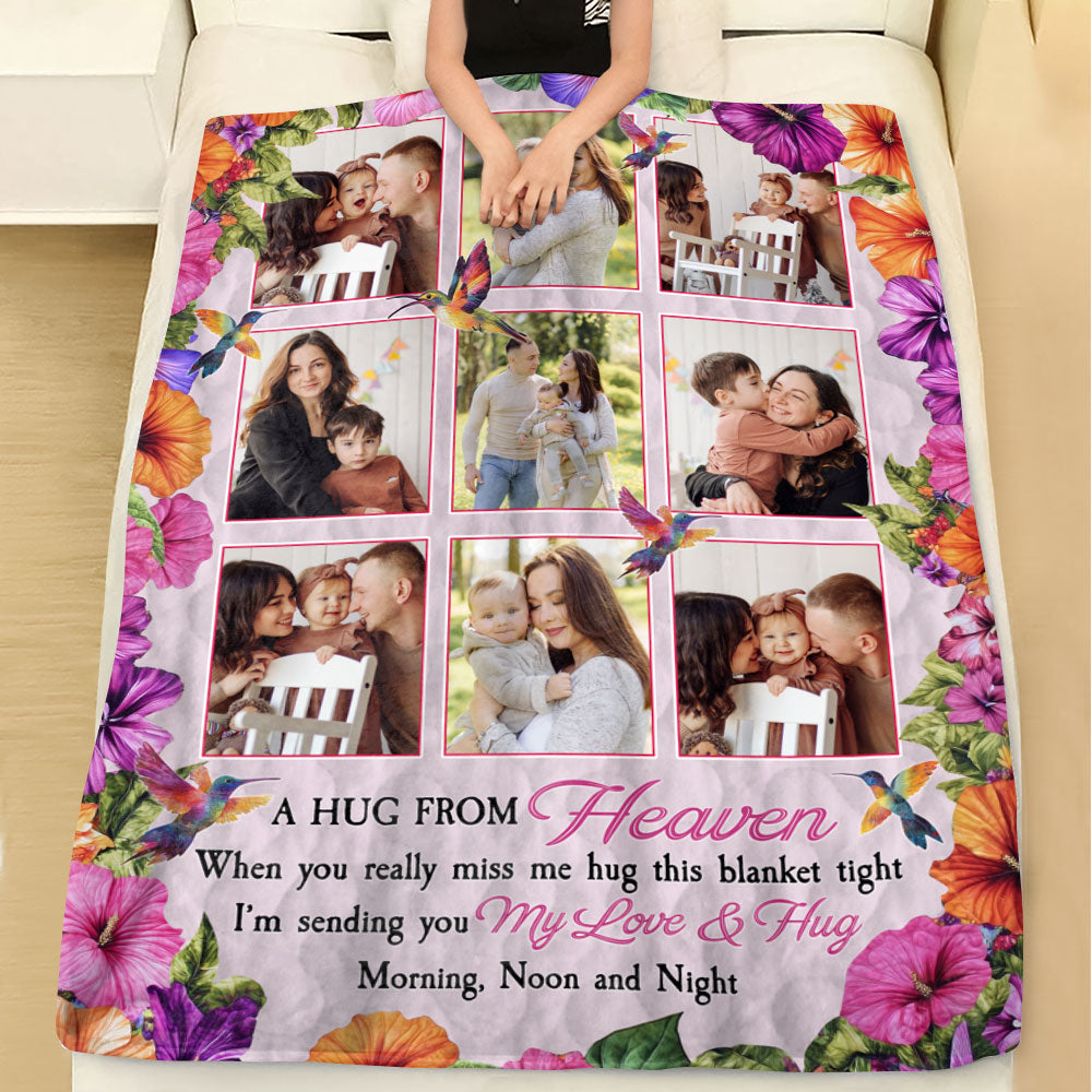 Flower Hug From Heaven Our Family - Memorial Personalized Custom Blanket - Sympathy Gift