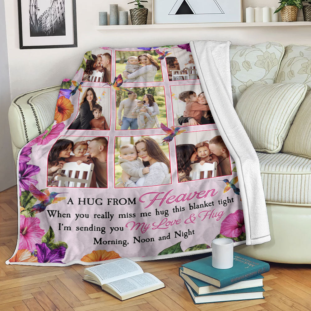 Flower Hug From Heaven Our Family - Memorial Personalized Custom Blanket - Sympathy Gift