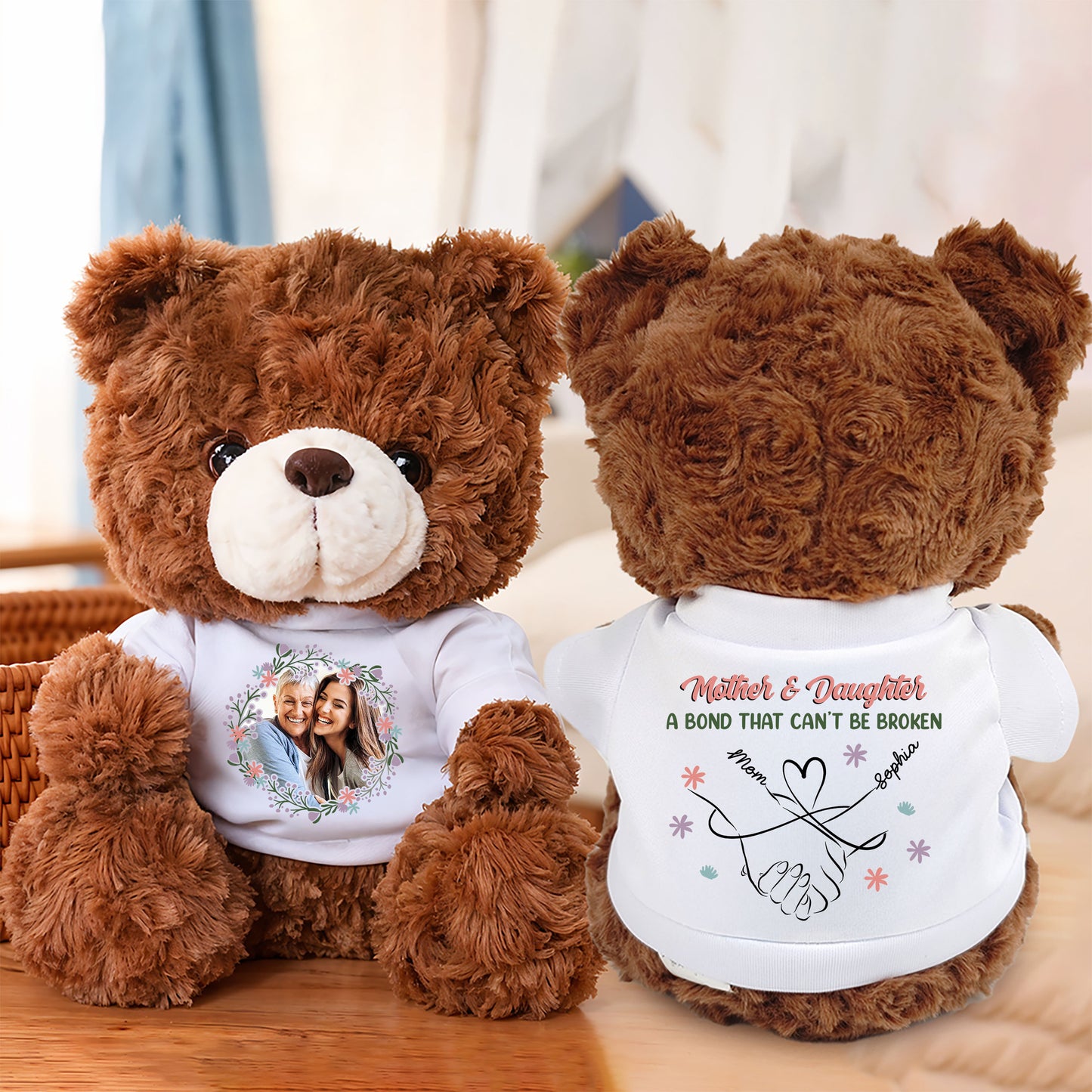 Personalized "A Bond Can't Be Broken" teddy bear for Mother's Day, a custom plush gift to celebrate togetherness.