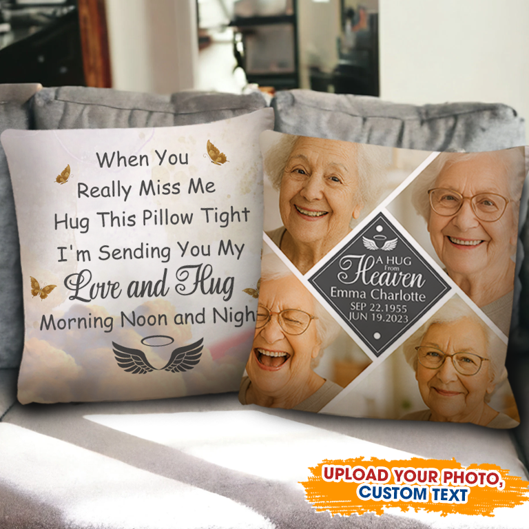 A Hug From Heaven Photo Personalized Custom Pillow - thoughtful memorial gift.
