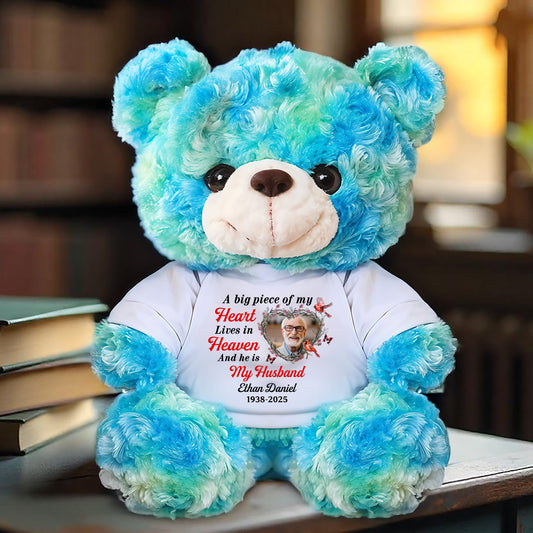 Personalized Memorial Teddy Bear - "A Piece of My Heart Lives in Heaven" custom plush.