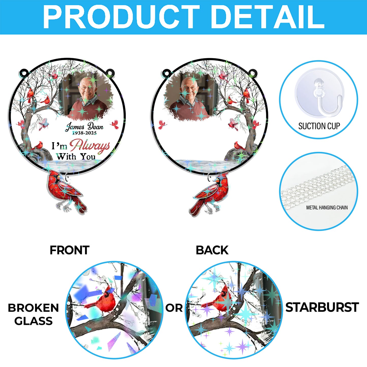 Personalized custom shape hologram window decor casting rainbow light.