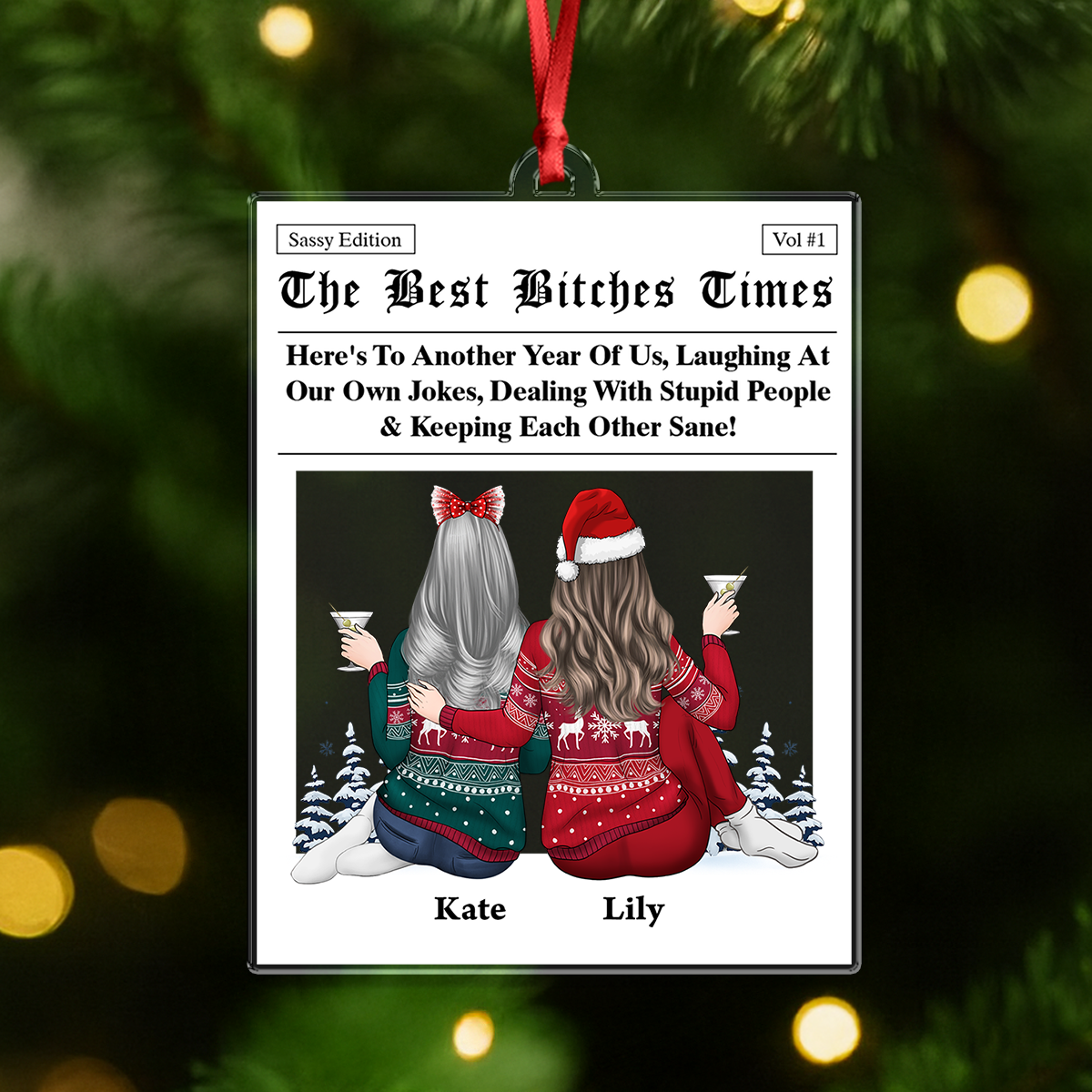 Personalized "Another Year of Us" acrylic ornament with custom names and date.