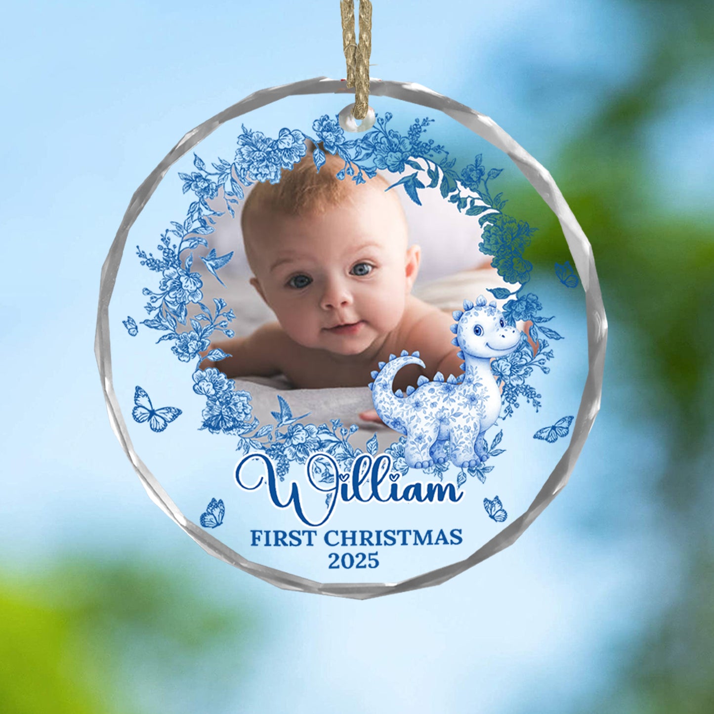 Personalized Baby's First Christmas Ornament - Custom glass ornament with baby's name and year.