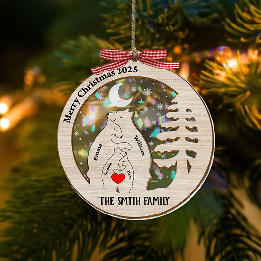Bear Family This Christmas custom hologram ornament, 2-layered, a perfect personalized holiday gift.