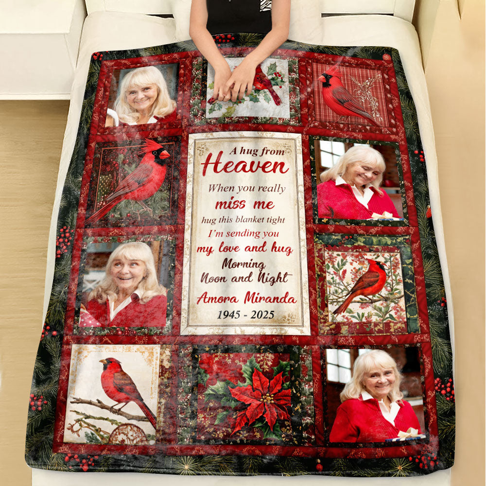 A Hug From Heaven Cardinal - Memorial Personalized Custom Blanket - Sympathy Gift