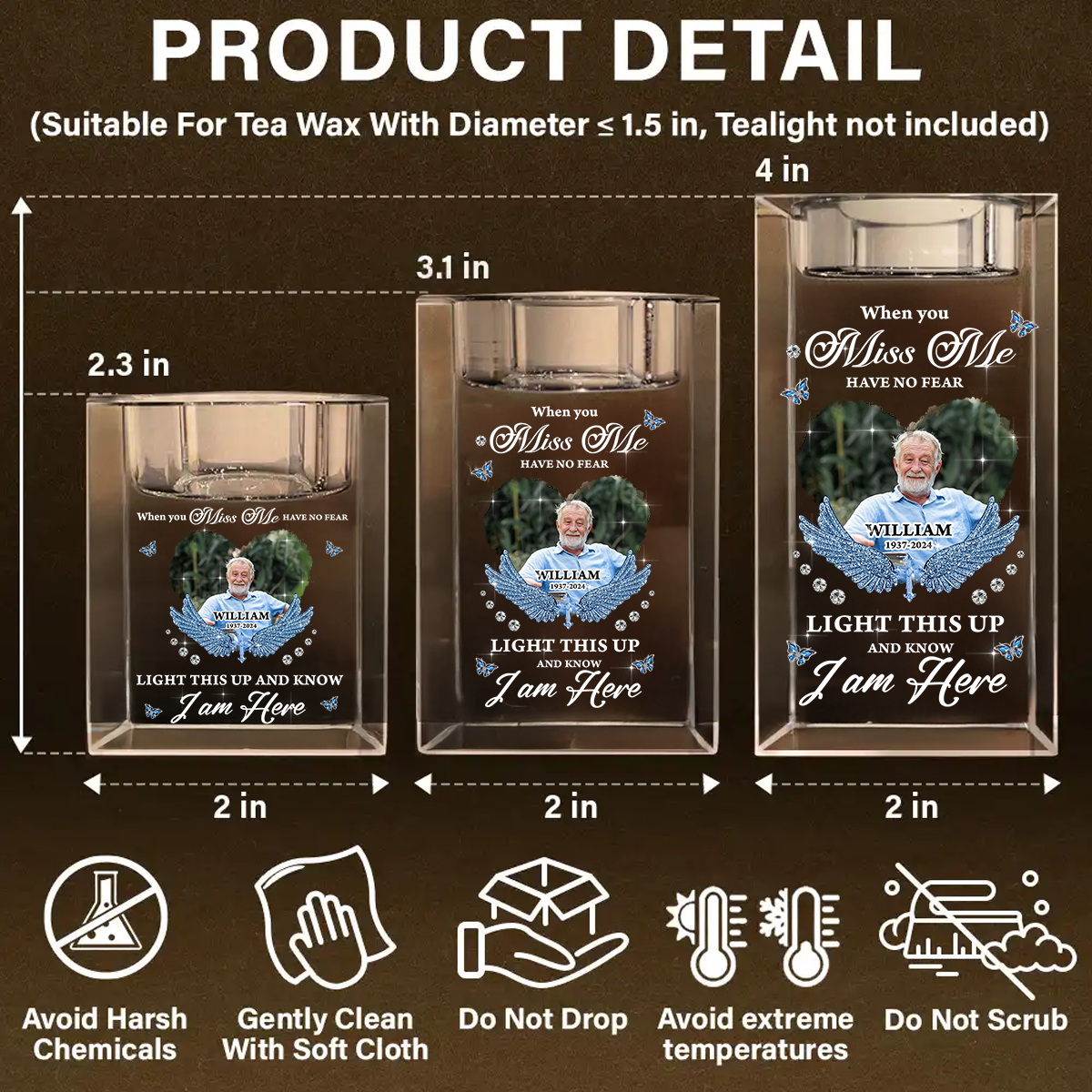 Personalized crystal candle holder with "Have No Fear Light This Up" charm.