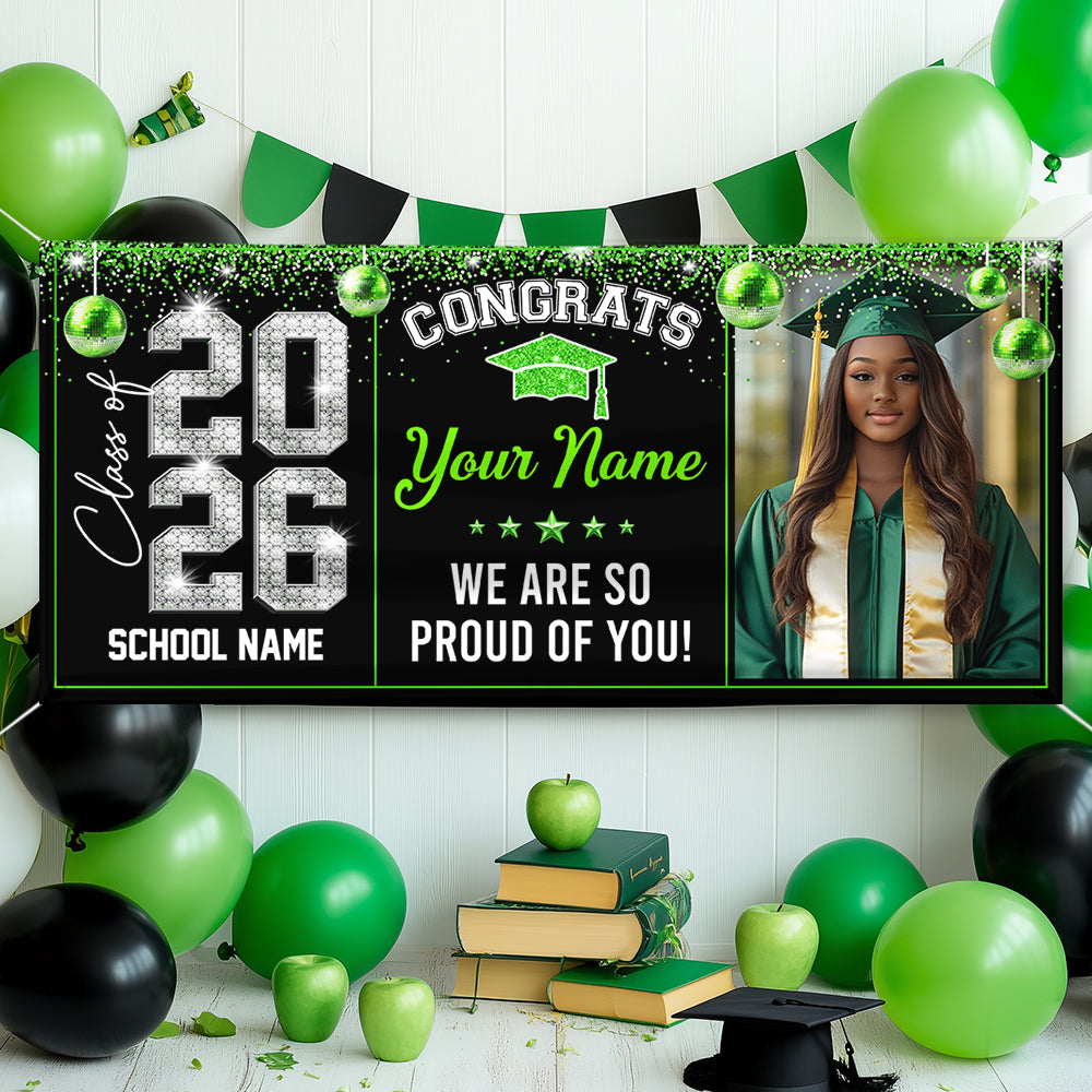 Class Of 2026 Diamond Graduate Style Personalized Banner - Graduation Decor