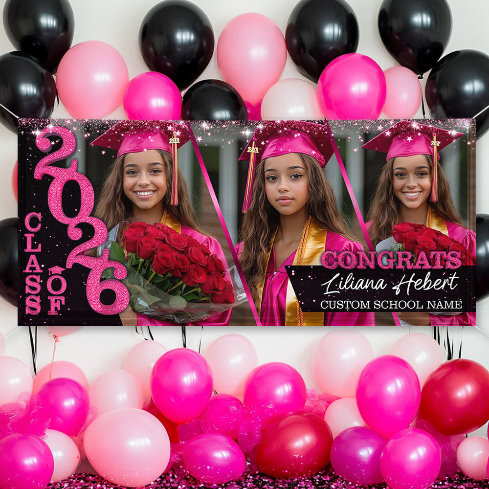 Class Of 2026 Glitter Graduate Style Personalized Banner - Graduation Decor