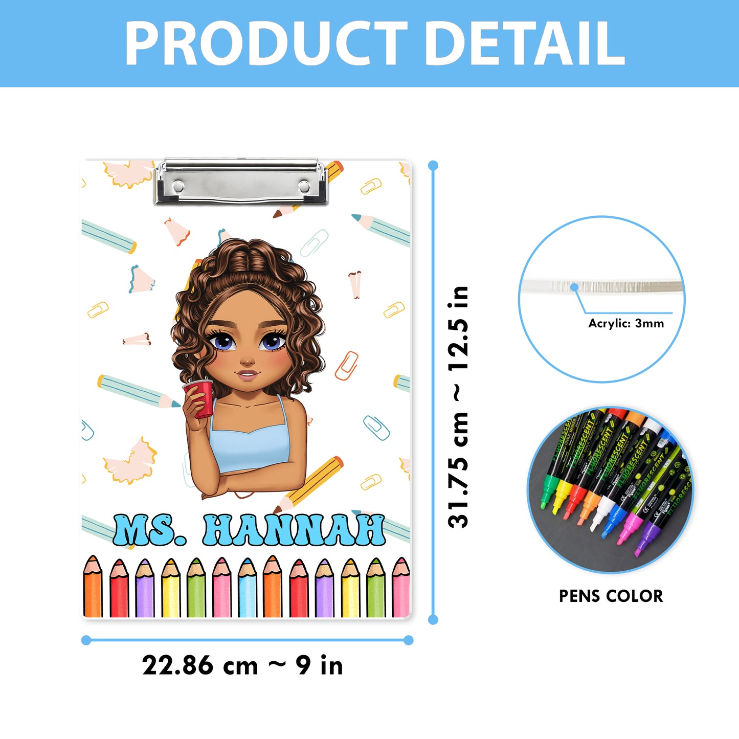 Custom acrylic clipboard with teacher's name, perfect back-to-school teacher gift.