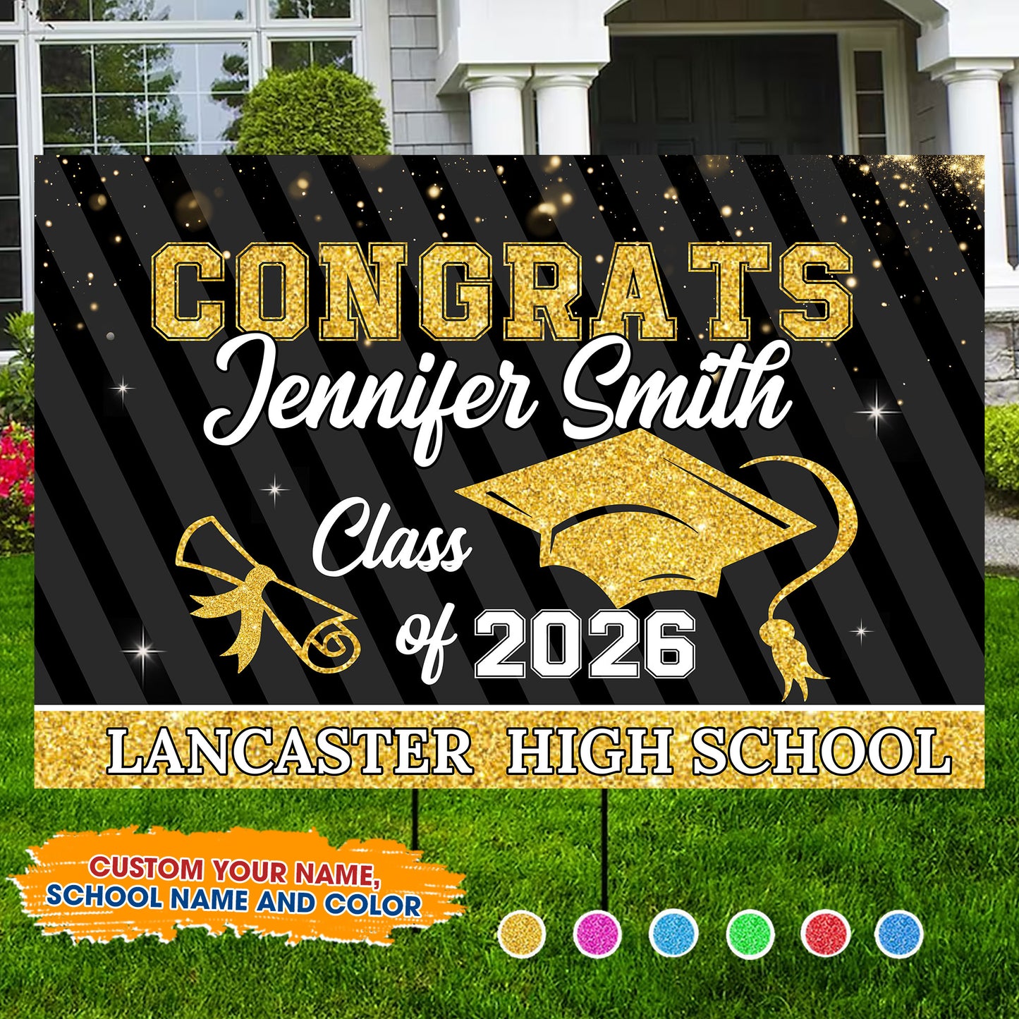 Personalized Congrats Class of 2026 Lawn Sign - a unique graduation yard decoration with stake.