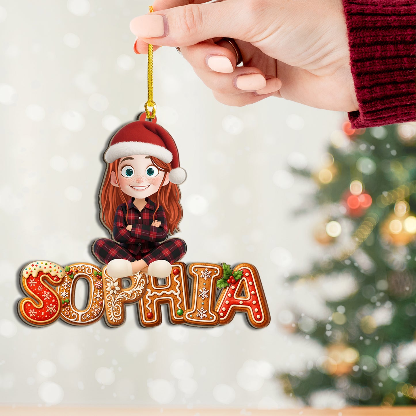 Personalized Christmas Cookie Ornament with Custom Name, a two-layer wood decoration.