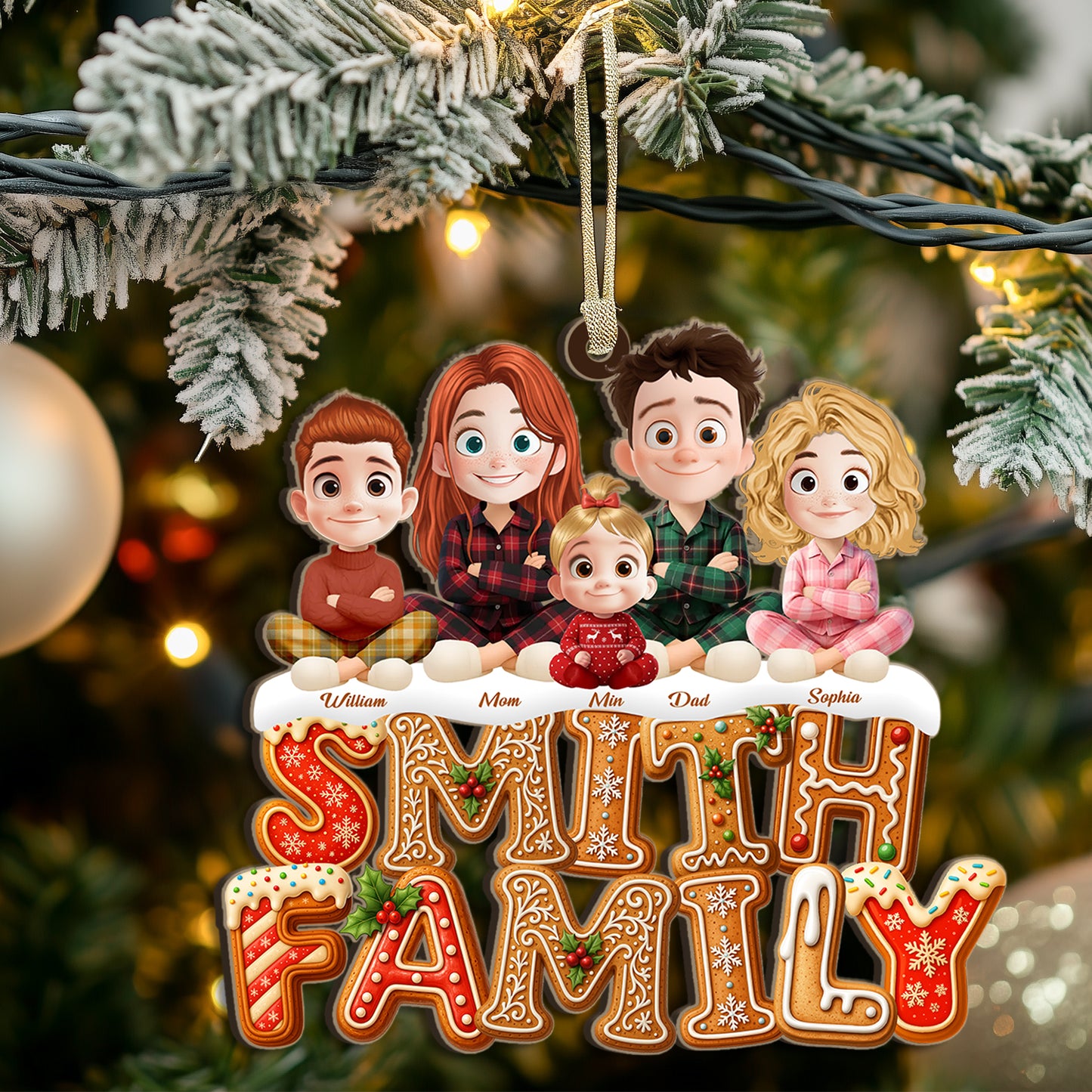 Custom "Cookies Family" wood Christmas ornament, personalized with names.