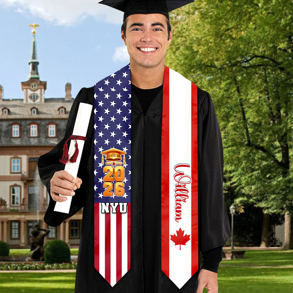 Custom Flags Class of 2026 Stoles Sash - Personalized Gift For Graduation - Senior Gift