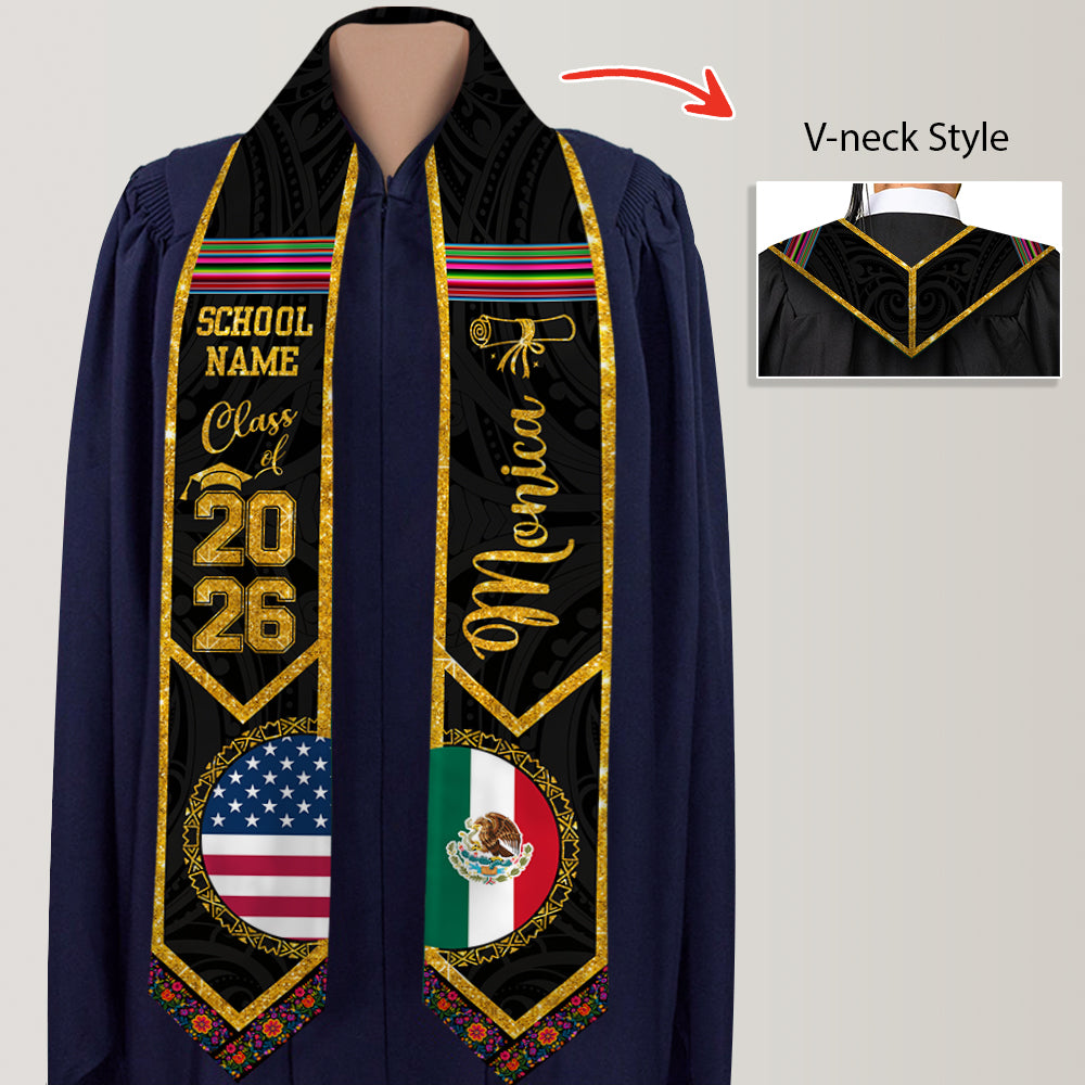 Custom Flags Glitter Class of 2026 Stoles Sash - Personalized Gift For Graduation - Senior Gift