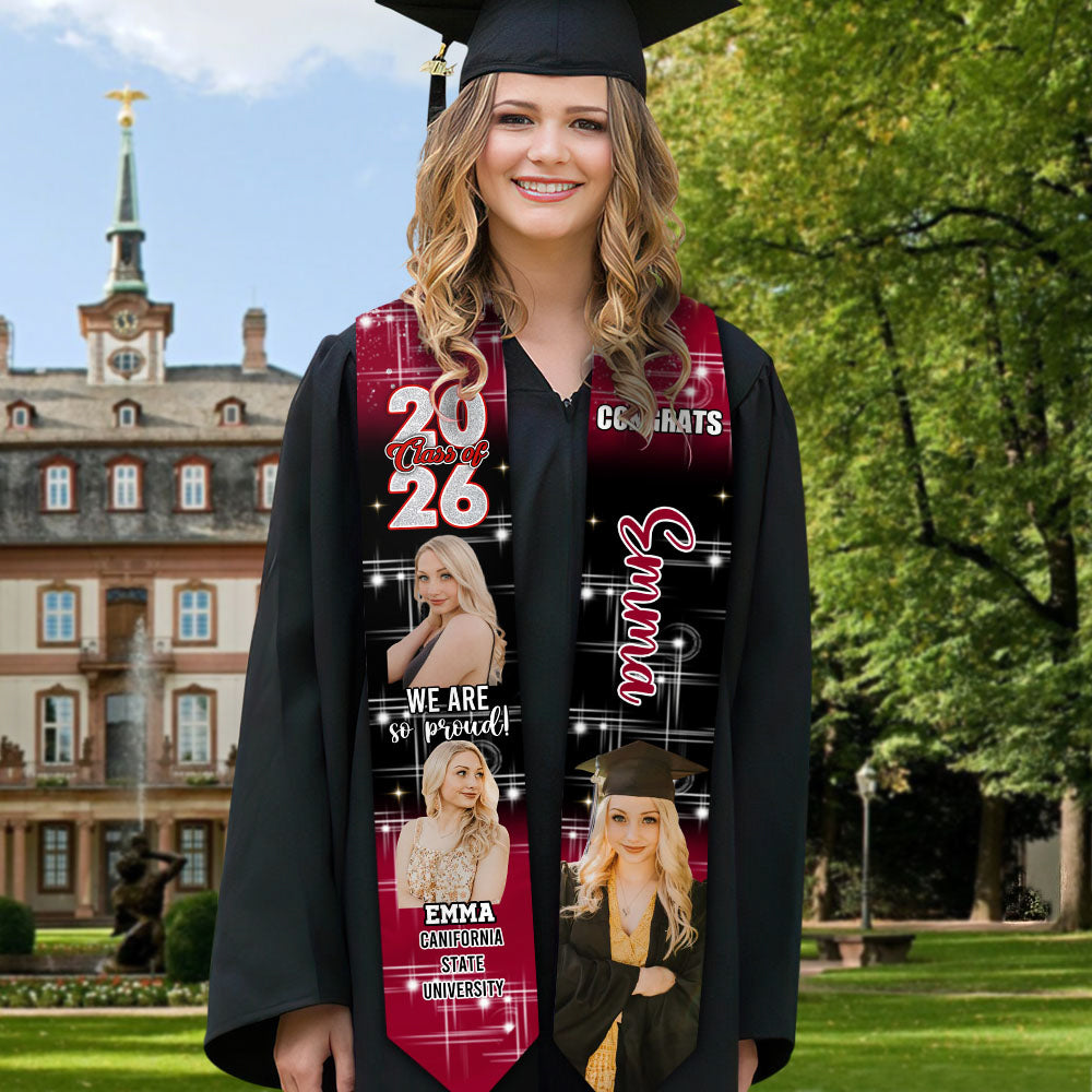 Custom Glitter Class of 2026 Stoles Sash - Personalized Gift For Graduation - Senior Gift